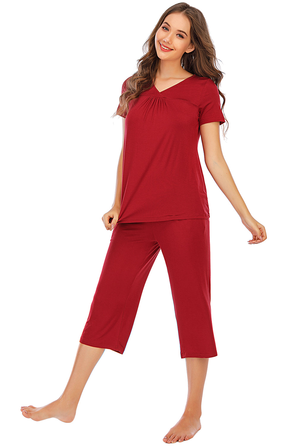 V-Neck Short Sleeve Top and Pants Lounge Set-TOPS / DRESSES-[Adult]-[Female]-2022 Online Blue Zone Planet