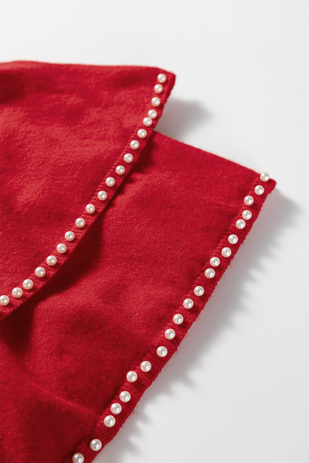 Racing Red Pearl Embellished Double Ruffle Short Sleeve Sweater-TOPS / DRESSES-[Adult]-[Female]-2022 Online Blue Zone Planet