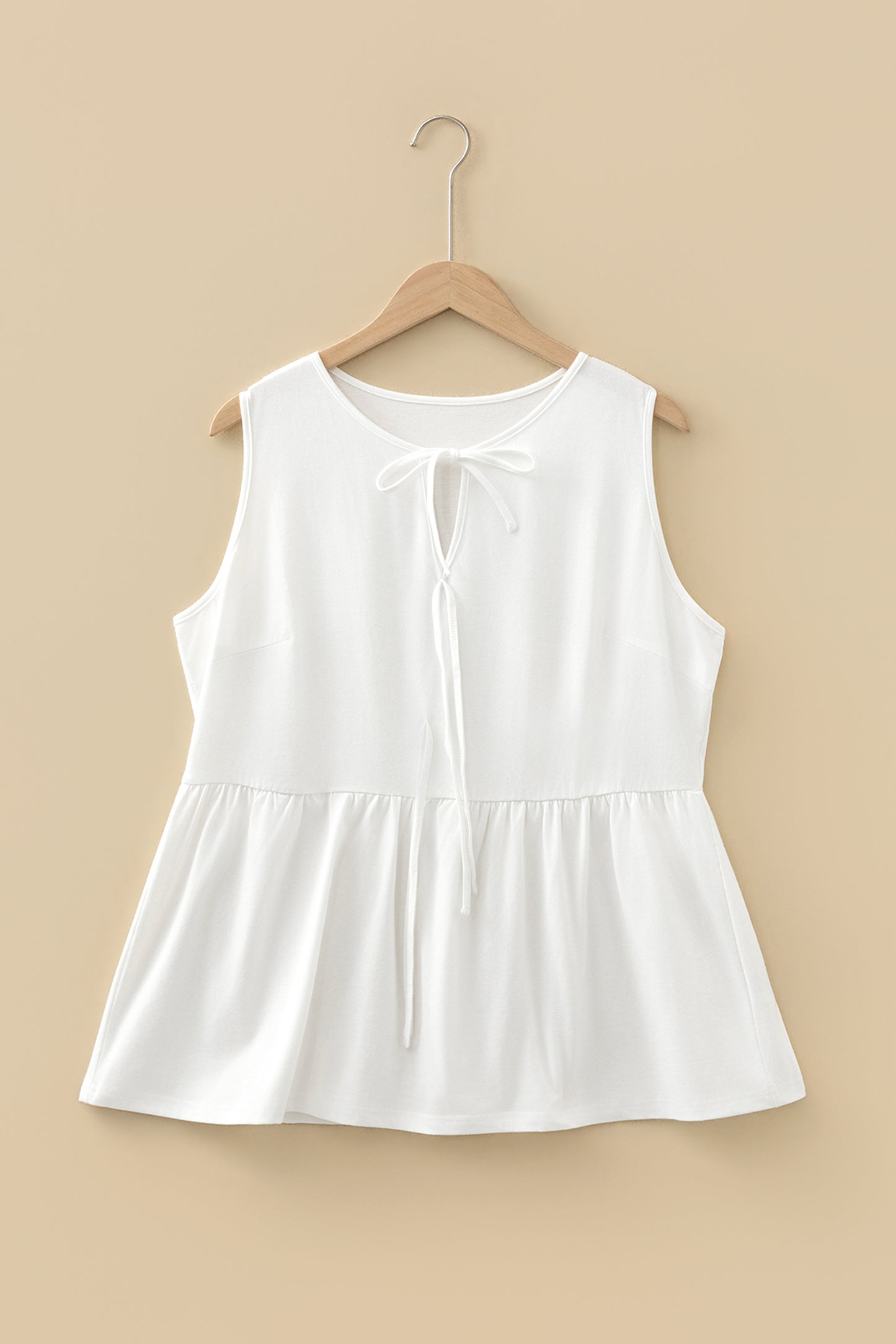 Beau Blue Plus Size Solid Color Bow Tie Peplum Tank Top-Plus Size/Plus Size Tops/Plus Size Tank Tops-[Adult]-[Female]-2022 Online Blue Zone Planet