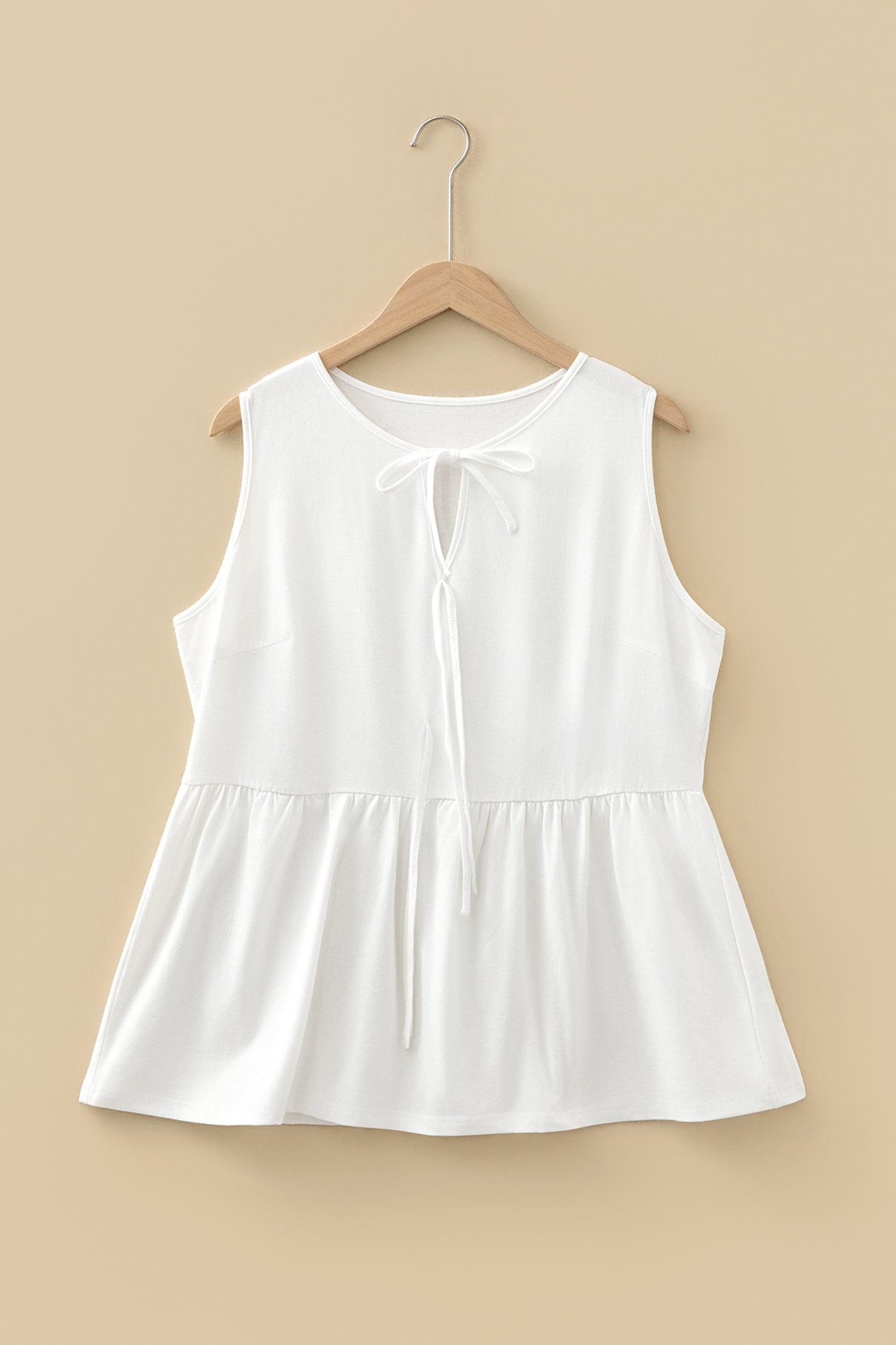 Beau Blue Plus Size Solid Color Bow Tie Peplum Tank Top-Plus Size/Plus Size Tops/Plus Size Tank Tops-[Adult]-[Female]-2022 Online Blue Zone Planet