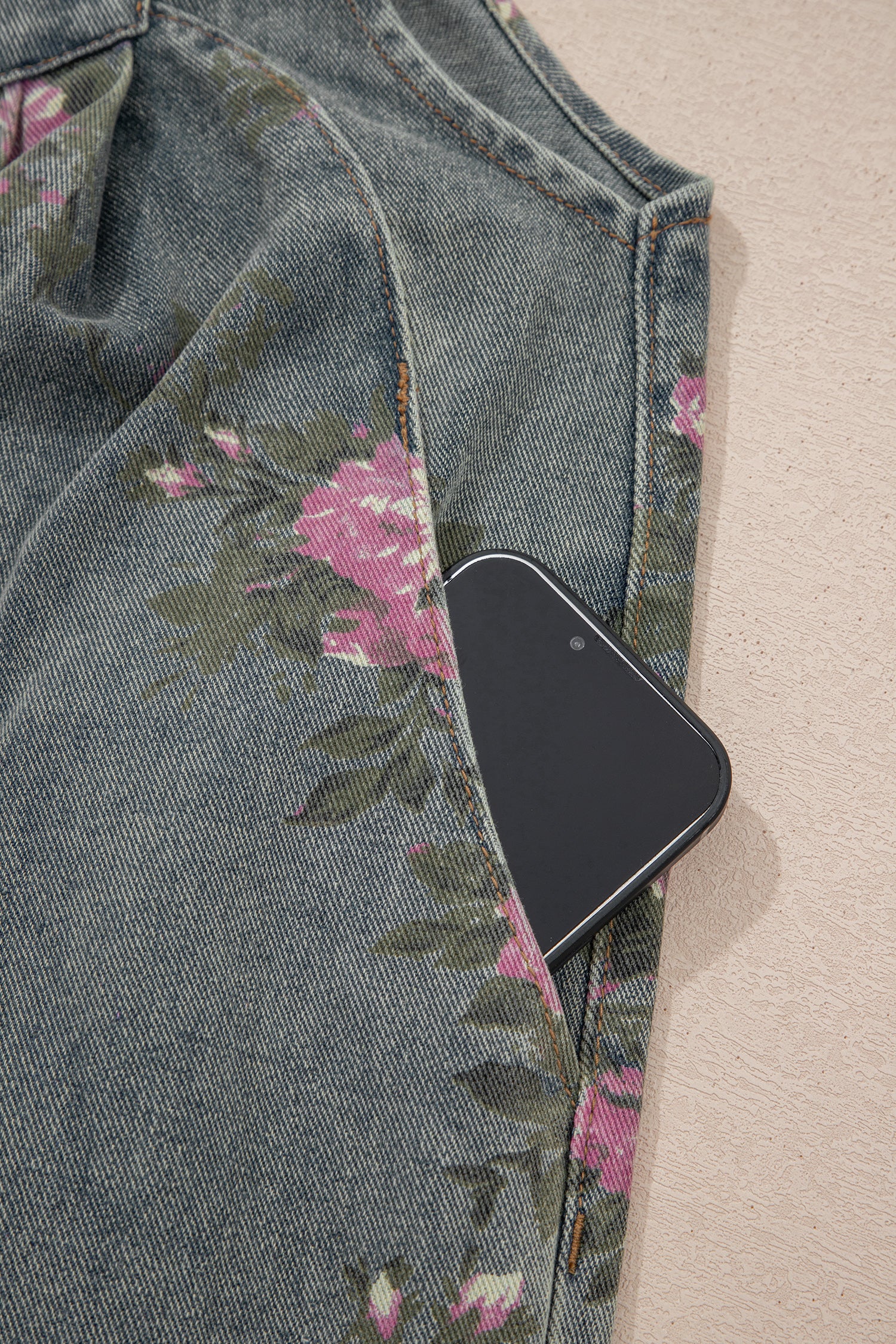 Blue Beau Floral Print Pleated High Waist Wide Leg Denim Jumpsuit-Bottoms/Jumpsuits & Rompers-[Adult]-[Female]-2022 Online Blue Zone Planet