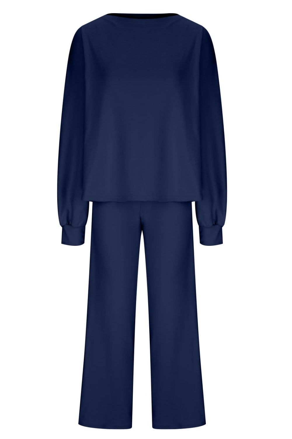 Blue Zone Planet | Round Neck Long Sleeve Top and Pants Set-TOPS / DRESSES-[Adult]-[Female]-2022 Online Blue Zone Planet