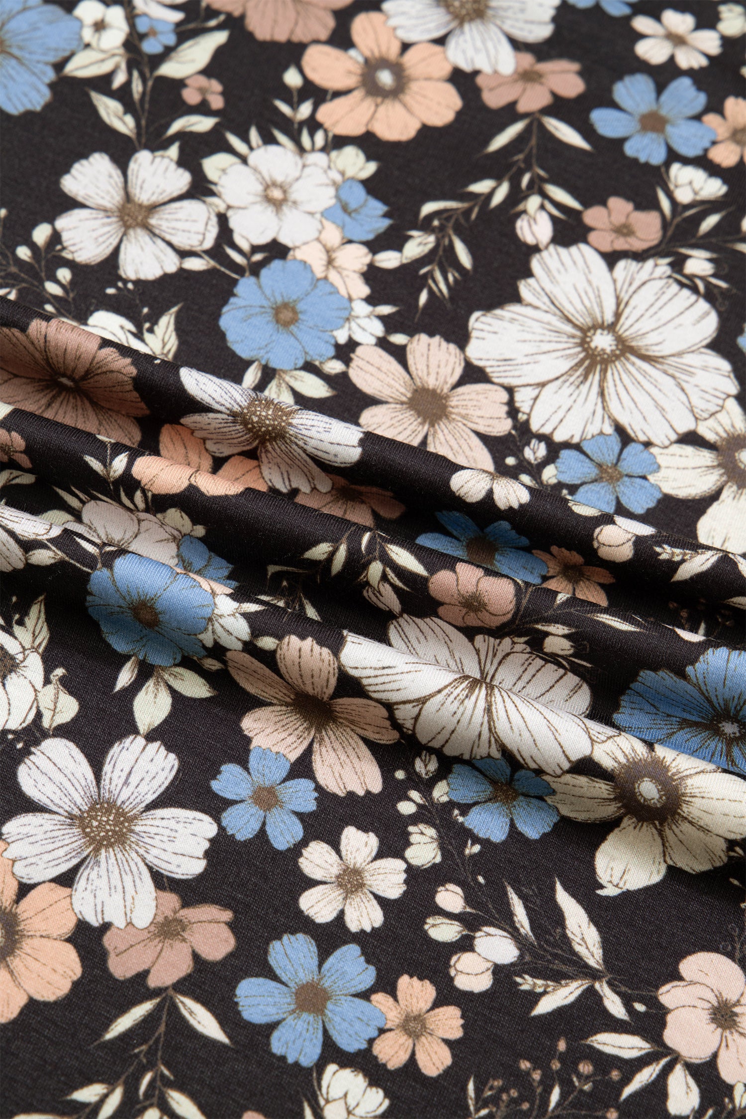 Black Floral Print Slim Long Sleeve T Shirt-Tops/Long Sleeve Tops-[Adult]-[Female]-2022 Online Blue Zone Planet