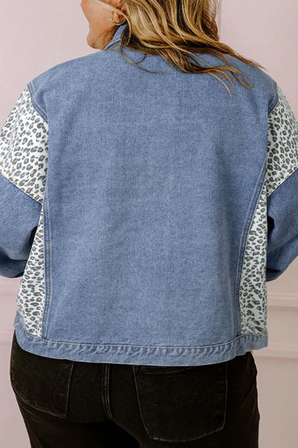 Plus Size Leopard Long Sleeve Denim Jacket-TOPS / DRESSES-[Adult]-[Female]-2022 Online Blue Zone Planet