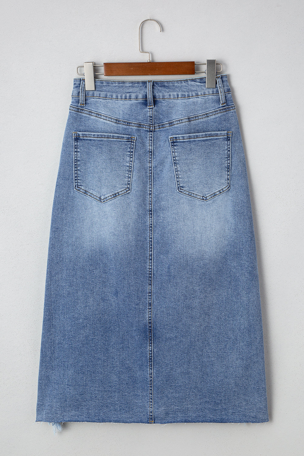 Myosotis Irregular Distressed Bottom Denim Midi Skirt-Bottoms/Skirts & Petticoat-[Adult]-[Female]-2022 Online Blue Zone Planet