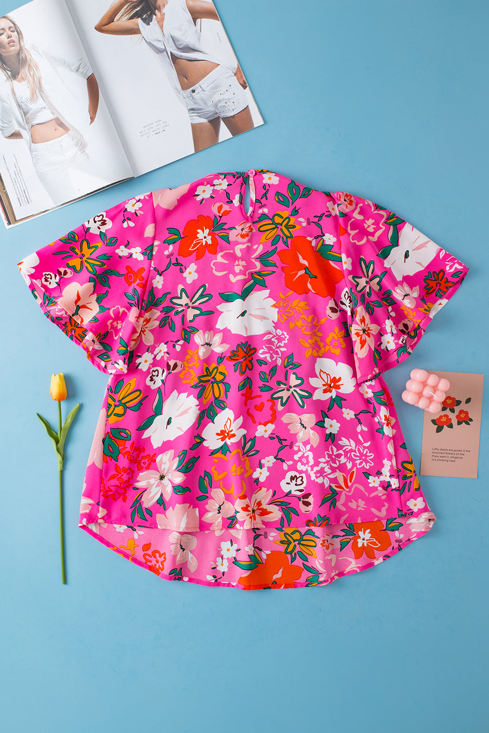 Pink Floral Short Sleeve Smocked Blouse-Tops/Blouses & Shirts-[Adult]-[Female]-2022 Online Blue Zone Planet