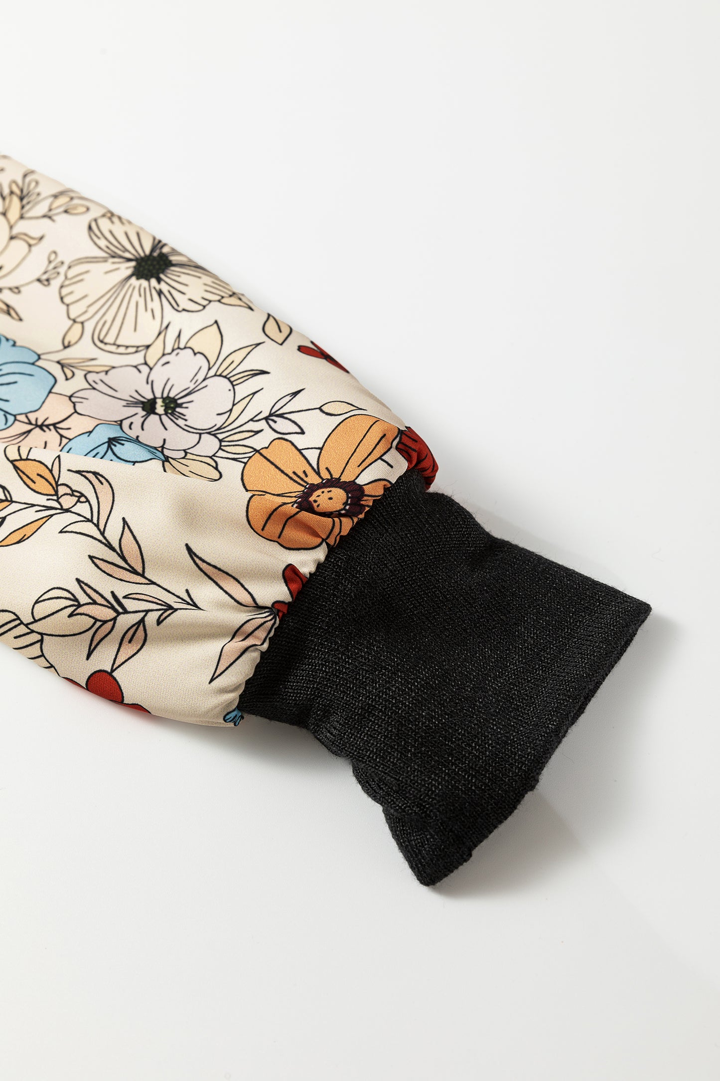 Apricot Flower Puff Sleeve Patchwork Top-Tops/Long Sleeve Tops-[Adult]-[Female]-2022 Online Blue Zone Planet