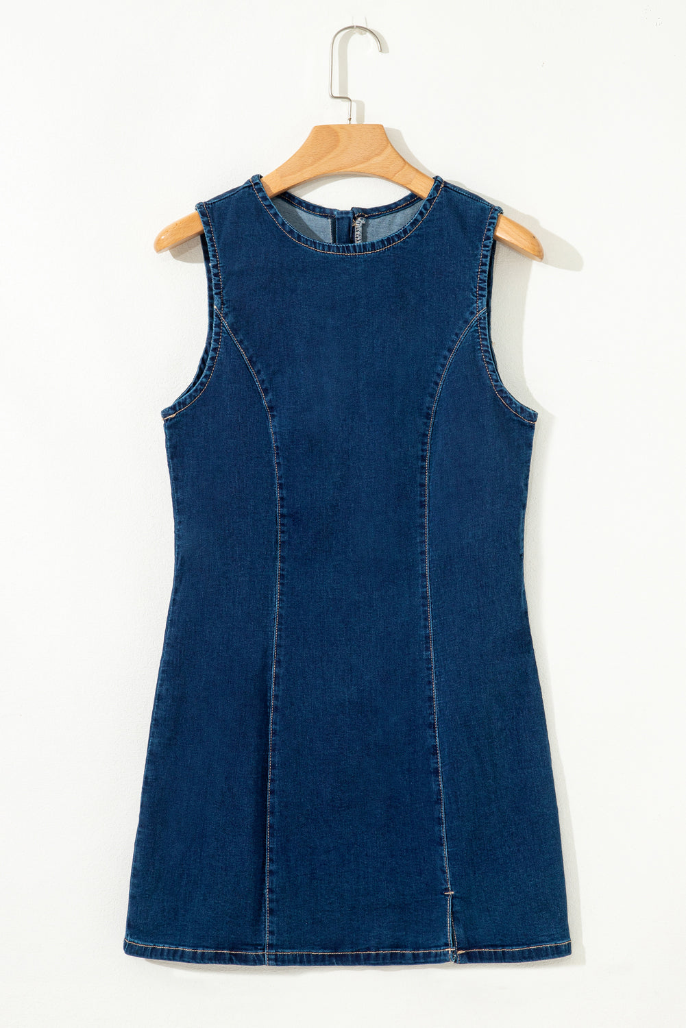 Dirty blue Sleeveless Zipped Bodycon Denim Short Dress-TOPS / DRESSES-[Adult]-[Female]-2022 Online Blue Zone Planet