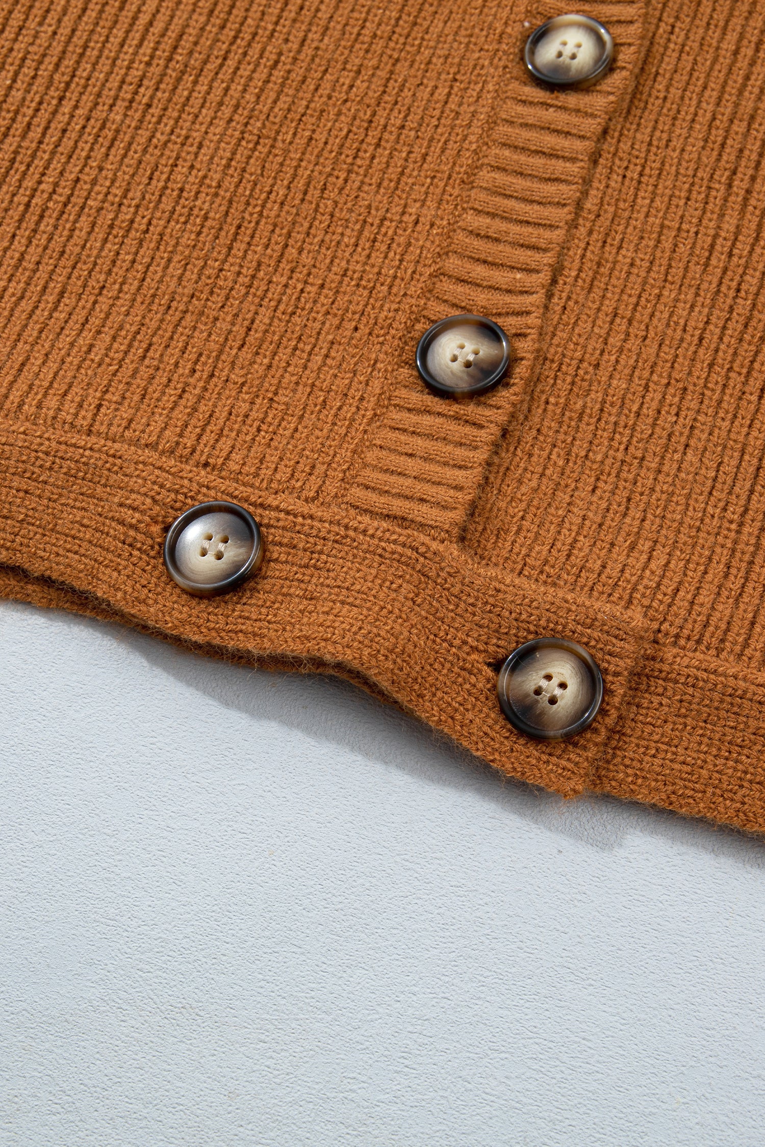 Mustard Ribbed Knit Collar Button Front Long Sleeve Cardigan-Sweaters & Cardigans/Cardigans-[Adult]-[Female]-2022 Online Blue Zone Planet