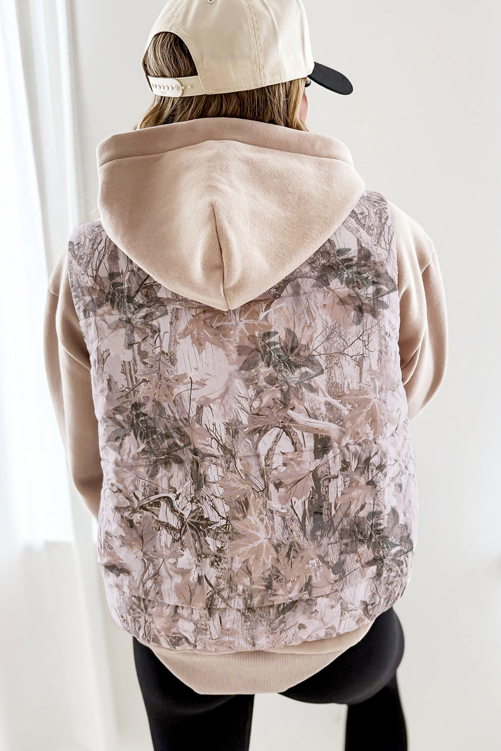 Brown Camo Leaf Print Winter Puffer Vest-Outerwear/Vests-[Adult]-[Female]-2022 Online Blue Zone Planet