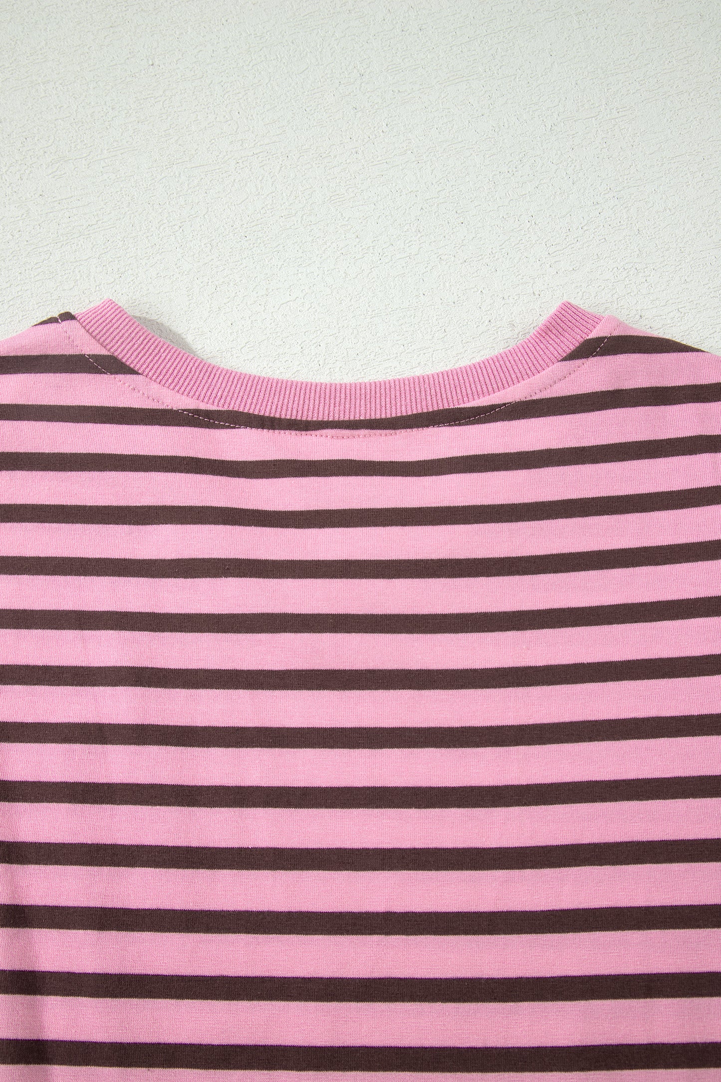 Rose Stripe Striped V-Neck Ribbed Collar Cuff Gathering Puff Sleeve Top-Tops/Tops & Tees-[Adult]-[Female]-2022 Online Blue Zone Planet