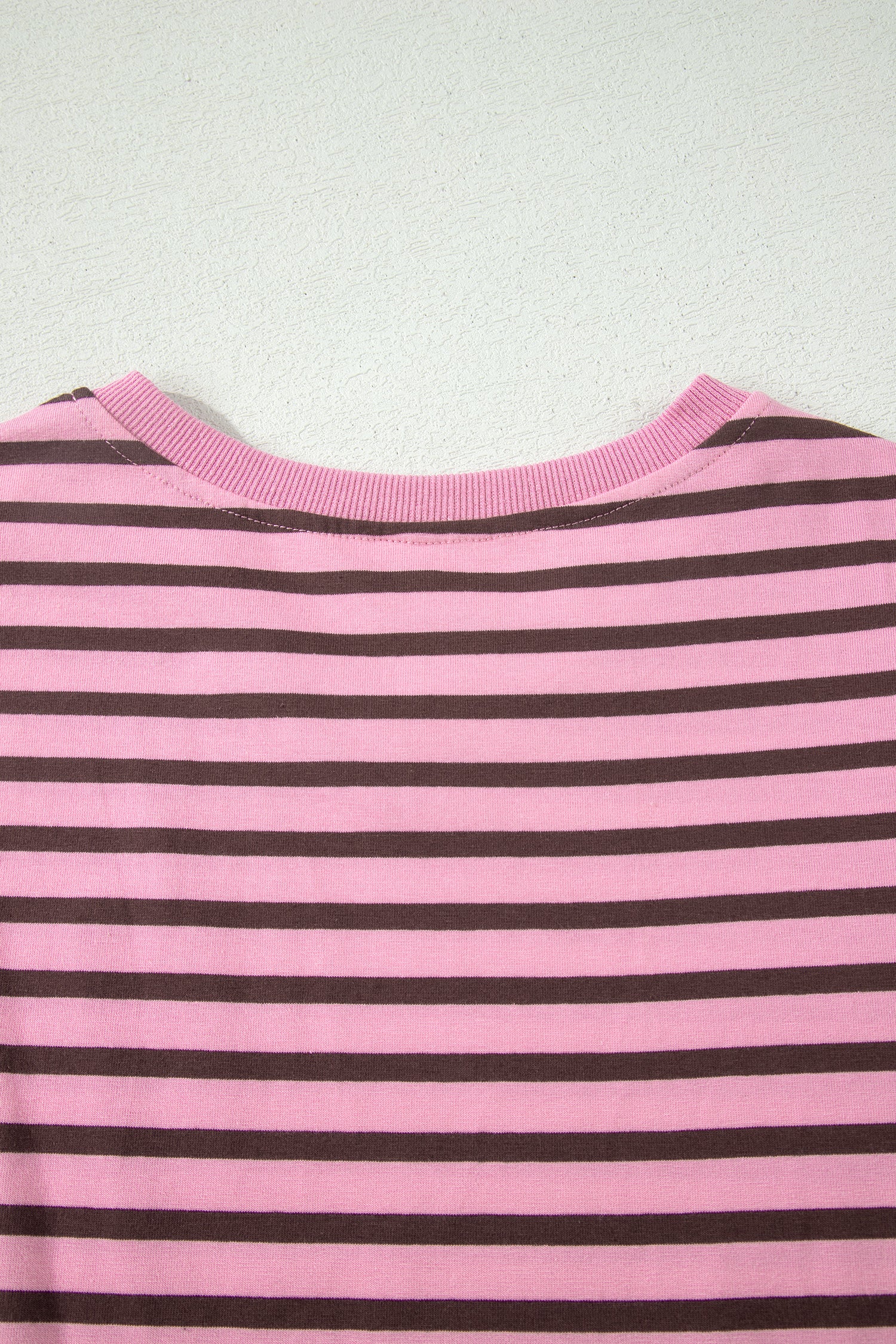 Rose Stripe Striped V-Neck Ribbed Collar Cuff Gathering Puff Sleeve Top-Tops/Tops & Tees-[Adult]-[Female]-2022 Online Blue Zone Planet