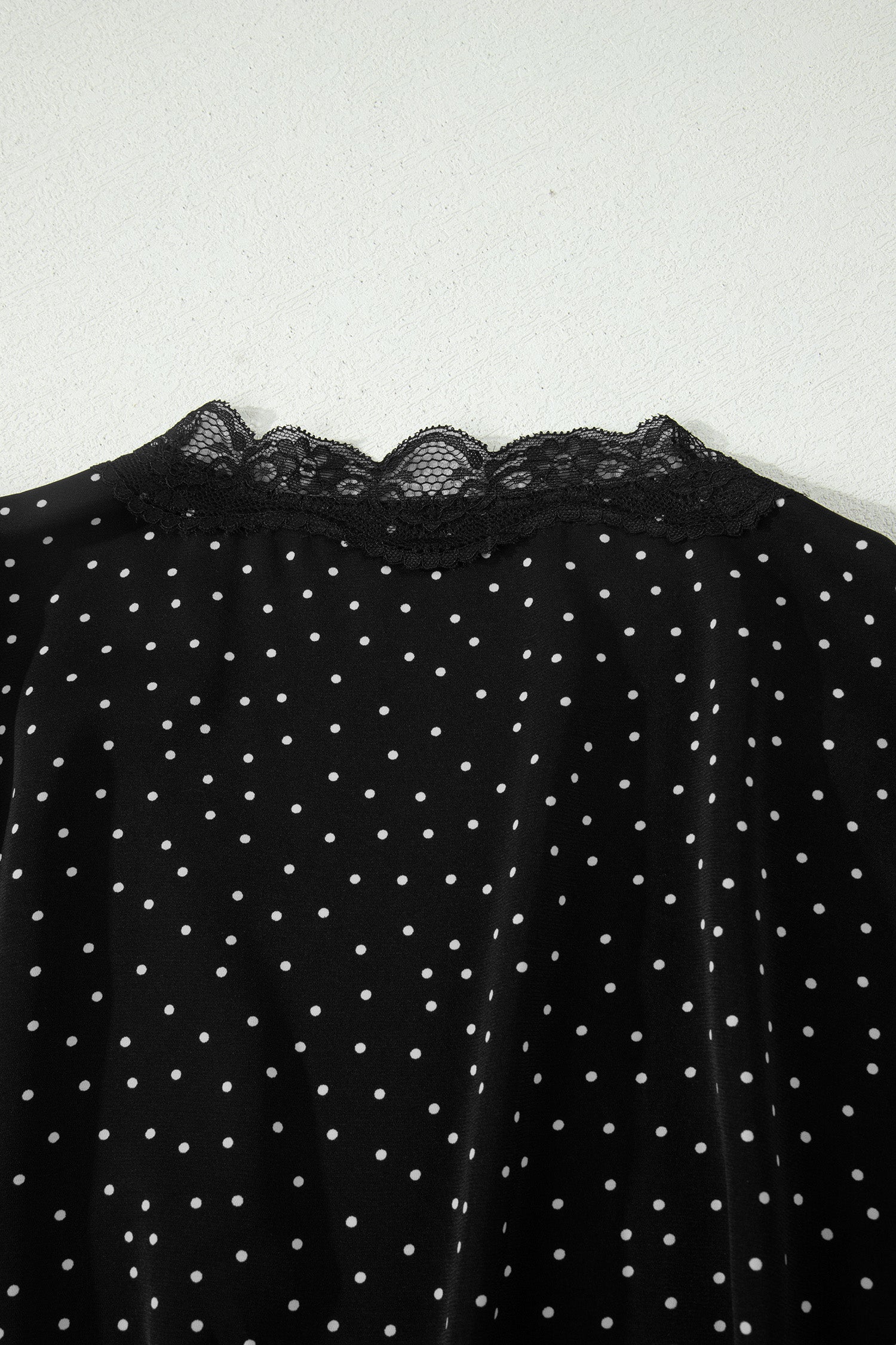 Black Polka Dot Print Lace Trim Wrap Mini Dress-TOPS / DRESSES-[Adult]-[Female]-2022 Online Blue Zone Planet