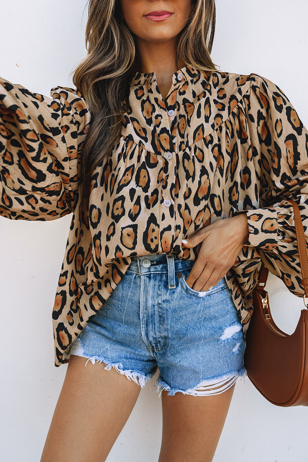 Blue Zone Planet | Jet Stream Oversized Leopard Print Balloon Sleeve Casual Shirt-Tops/Blouses & Shirts-[Adult]-[Female]-2022 Online Blue Zone Planet