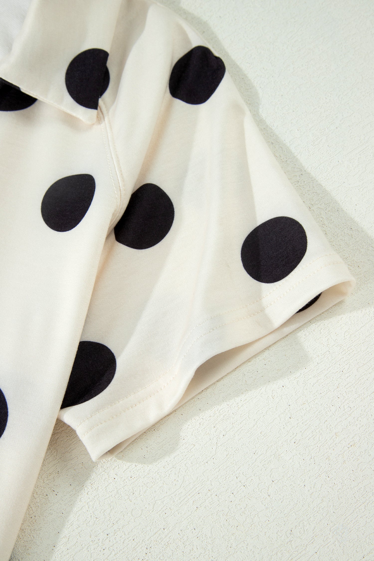 Beige Polka Dot Print V Neck Tee Short Set-Two Piece Sets/Short Sets-[Adult]-[Female]-2022 Online Blue Zone Planet