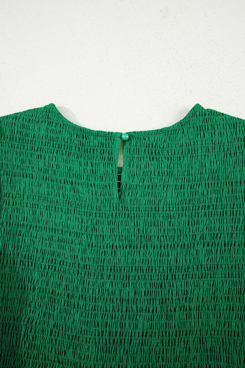 Dark Green Solid Textured Smocked Puff Short Sleeve High Waist Long Dress-TOPS / DRESSES-[Adult]-[Female]-2022 Online Blue Zone Planet