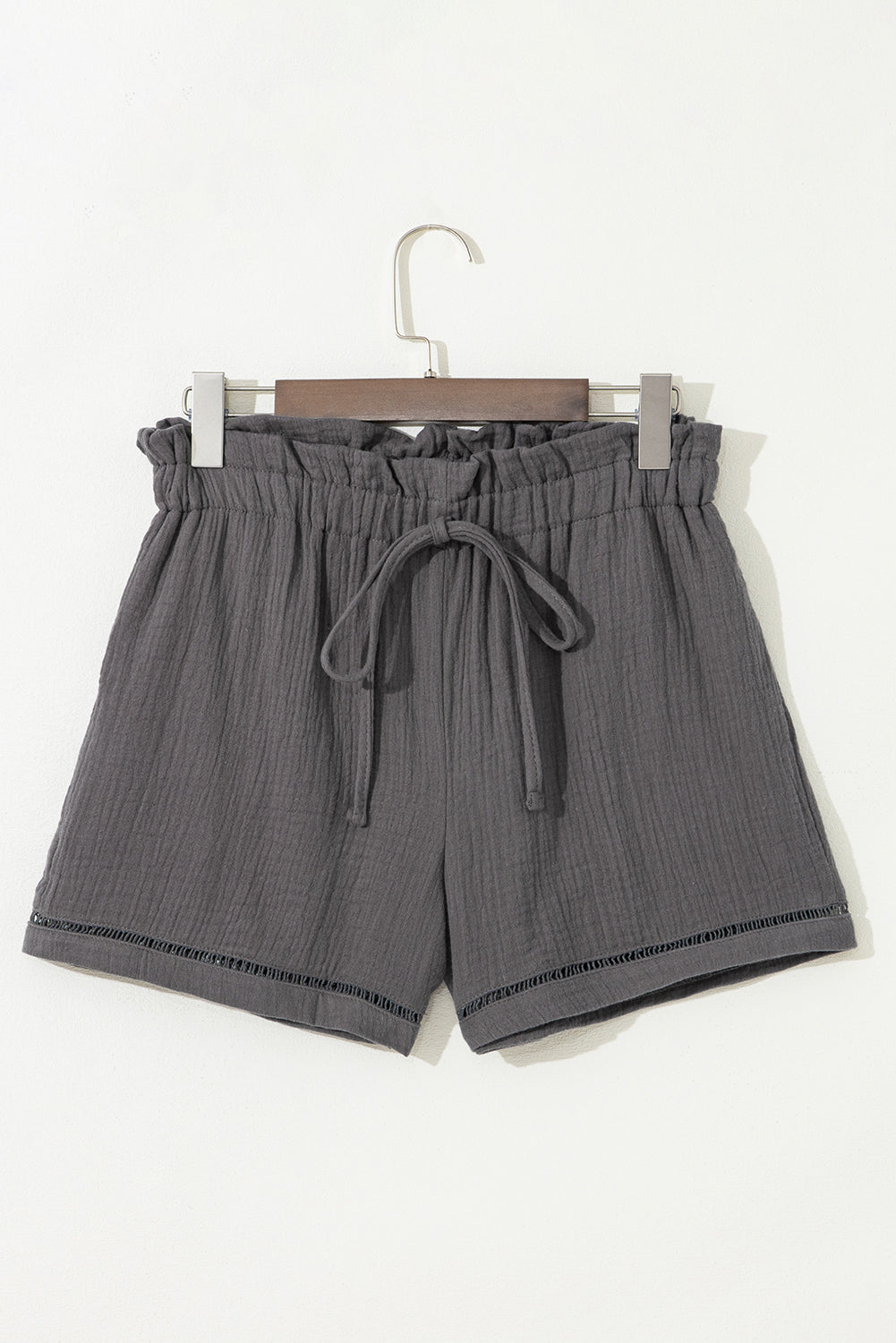 Dark Grey Cotton Gauze Paperbag Shorts-Bottoms/Casual Shorts-[Adult]-[Female]-2022 Online Blue Zone Planet