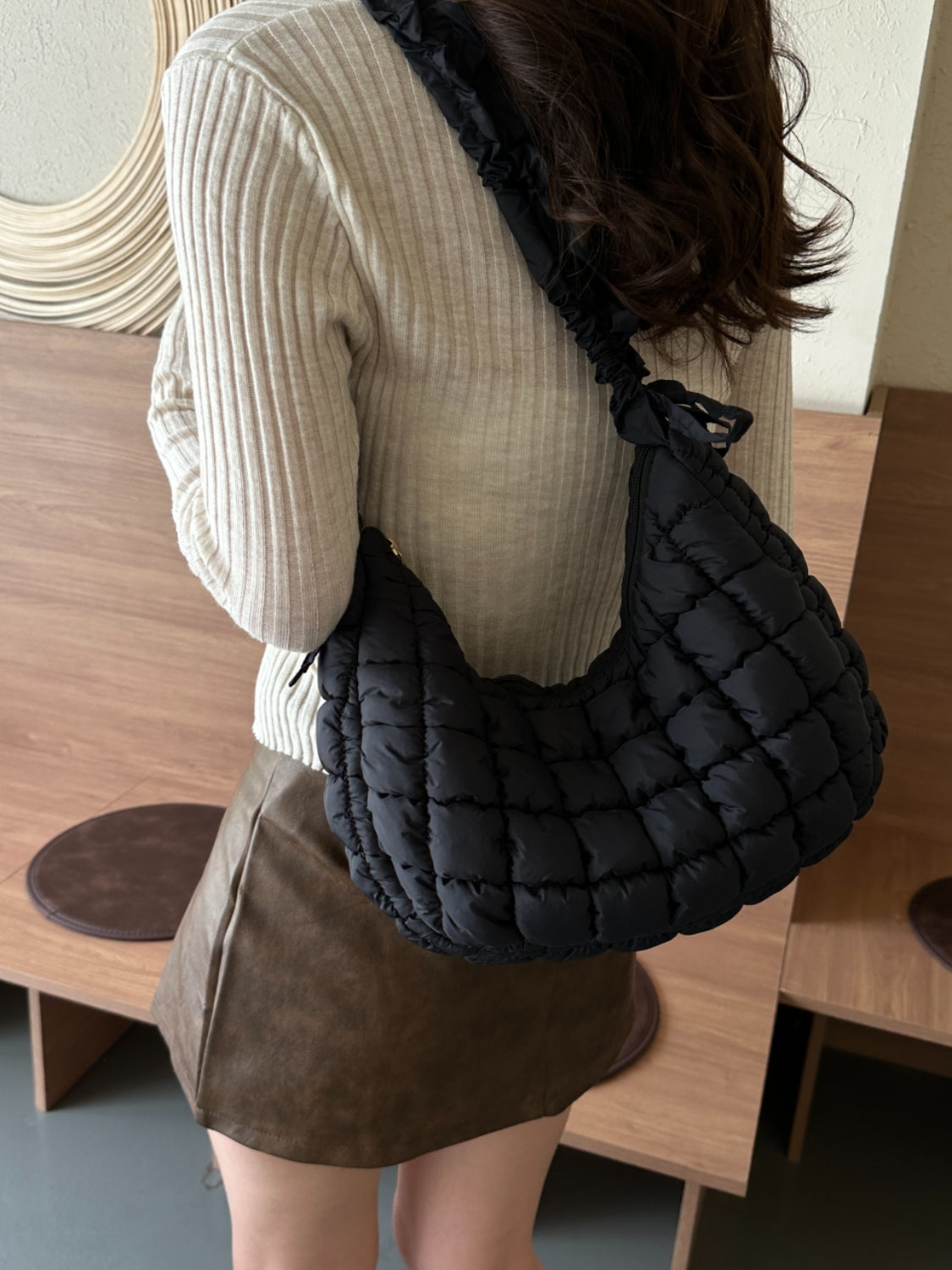 Bubble Texture Ruched Strap Quilted Shoulder Bag-HANDBAGS-[Adult]-[Female]-2022 Online Blue Zone Planet