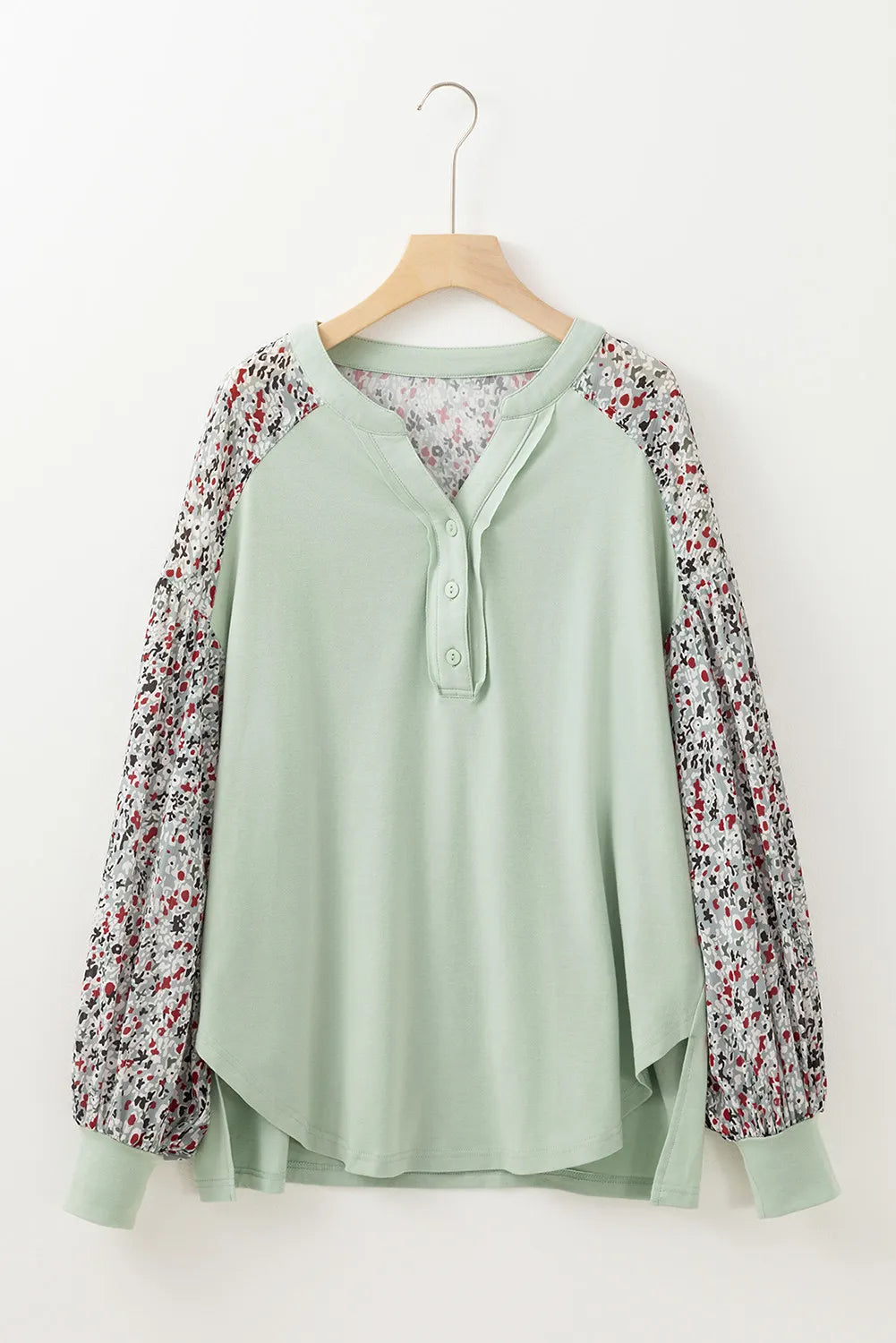 Printed Notched Long Sleeve Blouse-TOPS / DRESSES-[Adult]-[Female]-2022 Online Blue Zone Planet