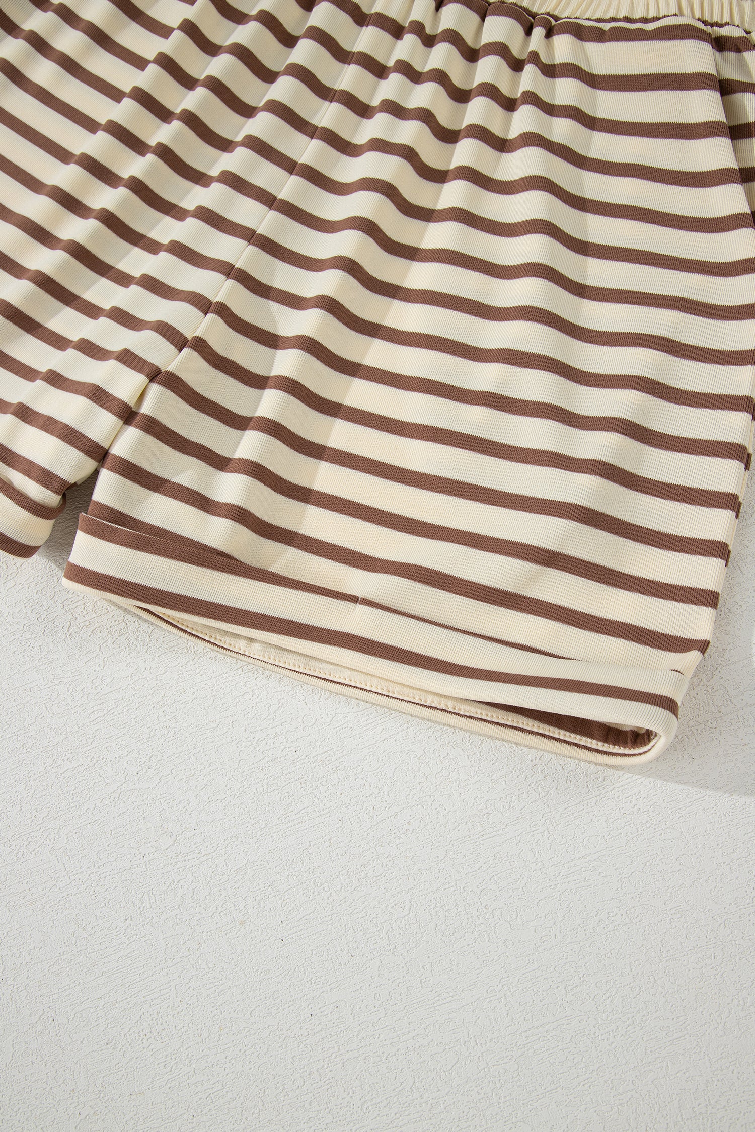 Brown Stripe Half Buttons Top and Shorts Set-Two Piece Sets/Short Sets-[Adult]-[Female]-2022 Online Blue Zone Planet