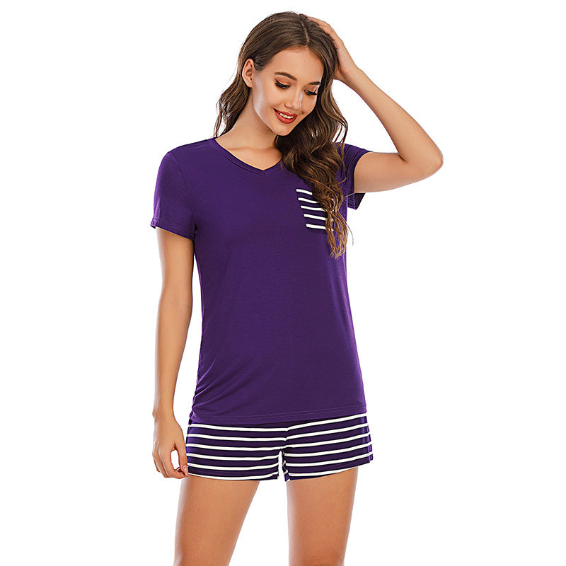 Striped Short Sleeve Top and Shorts Lounge Set-TOPS / DRESSES-[Adult]-[Female]-2022 Online Blue Zone Planet