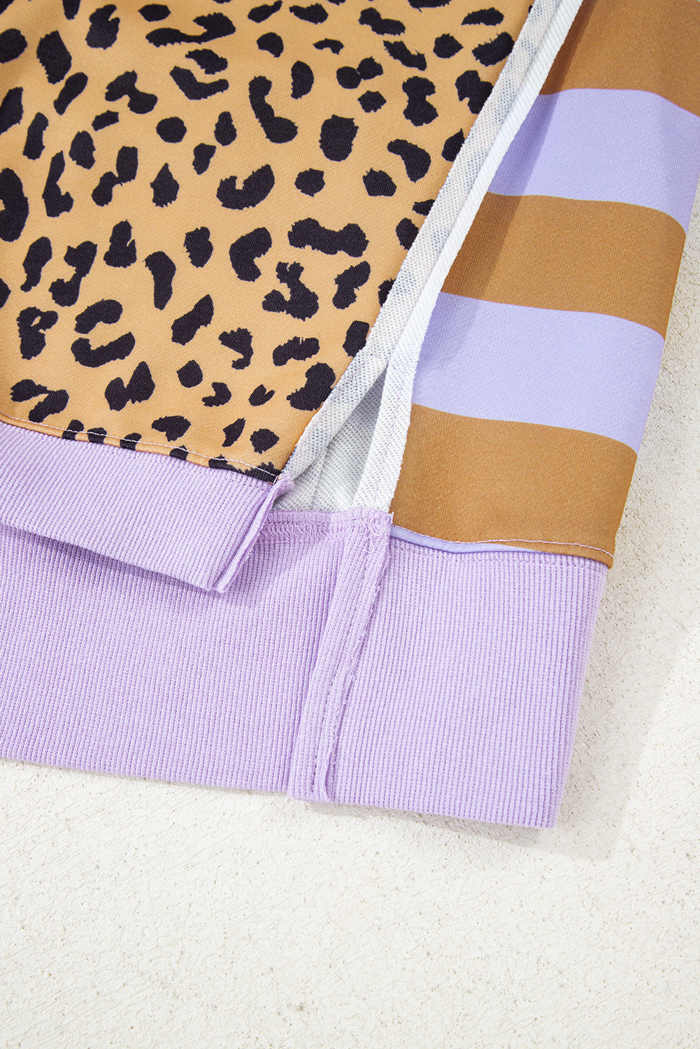 Purple Leopard Striped Patchwork Plus Size Loose Sweatshirt-Plus Size/Plus Size Sweatshirts & Hoodies-[Adult]-[Female]-2022 Online Blue Zone Planet