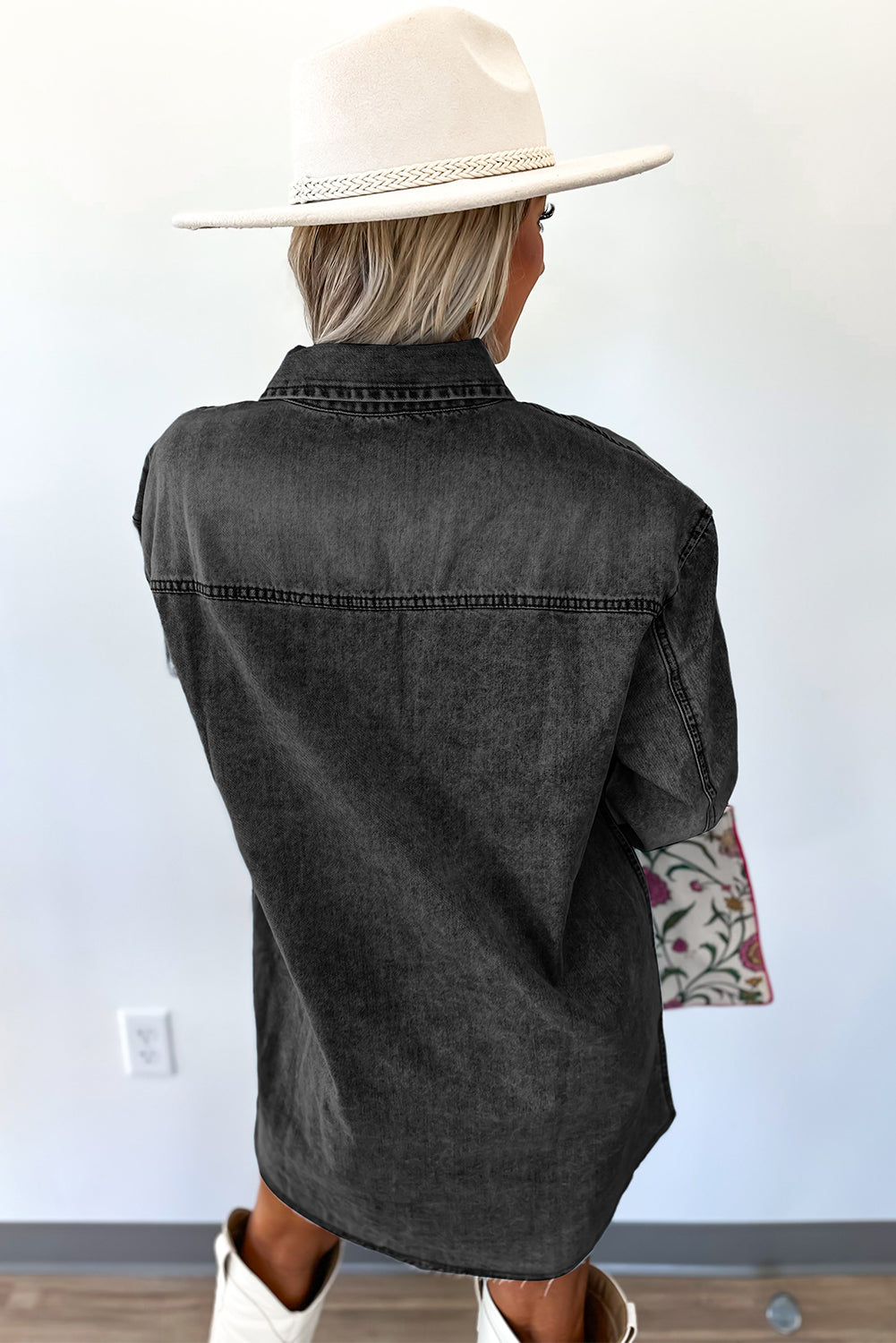 Medium Grey Beau Chest Pocket Raw Hem Denim Loose Shirt Dress-TOPS / DRESSES-[Adult]-[Female]-2022 Online Blue Zone Planet