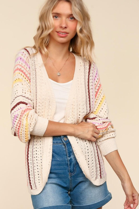 Haptics Full Size Striped Crochet Open Front Cardigan-TOPS / DRESSES-[Adult]-[Female]-2022 Online Blue Zone Planet