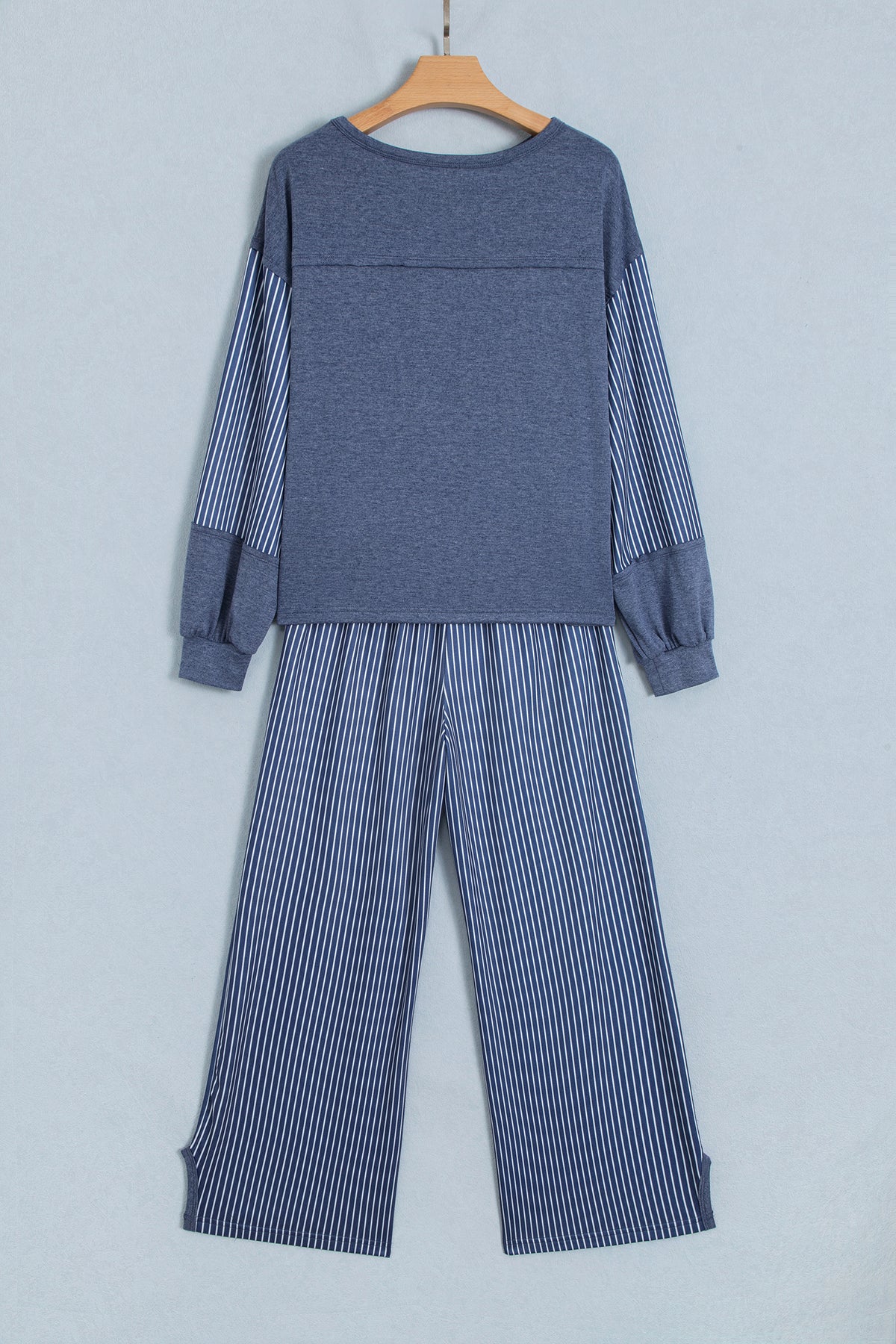 Real Teal Raw Seam Patchwork Long Sleeve Top Pocket Casual Pants 2pcs Set-Two Piece Sets/Pant Sets-[Adult]-[Female]-2022 Online Blue Zone Planet