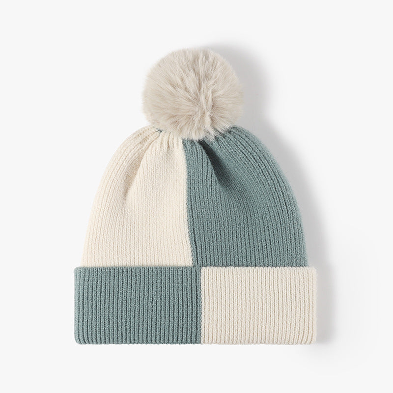 Color Block Knit Hat with Pom-pom-HATS-[Adult]-[Female]-Teal-One Size-2022 Online Blue Zone Planet