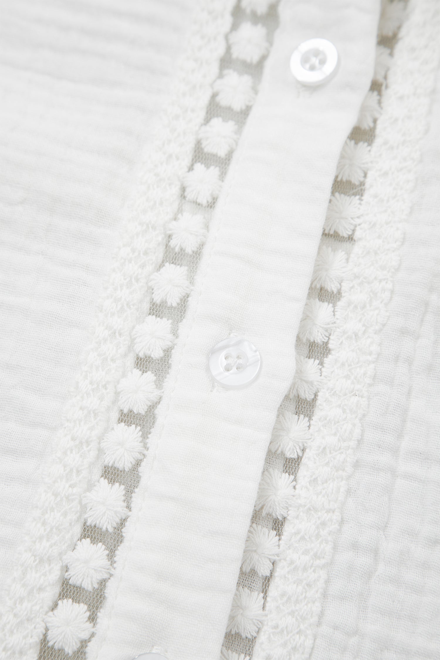 White Lace Trim Cuffed Short Sleeve Textured Shirt-Tops/Blouses & Shirts-[Adult]-[Female]-2022 Online Blue Zone Planet