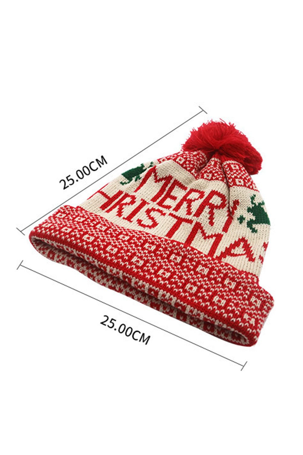 Fiery Red Merry Christmas Winter Pom Beanie Hat-BEANIES-[Adult]-[Female]-2022 Online Blue Zone Planet