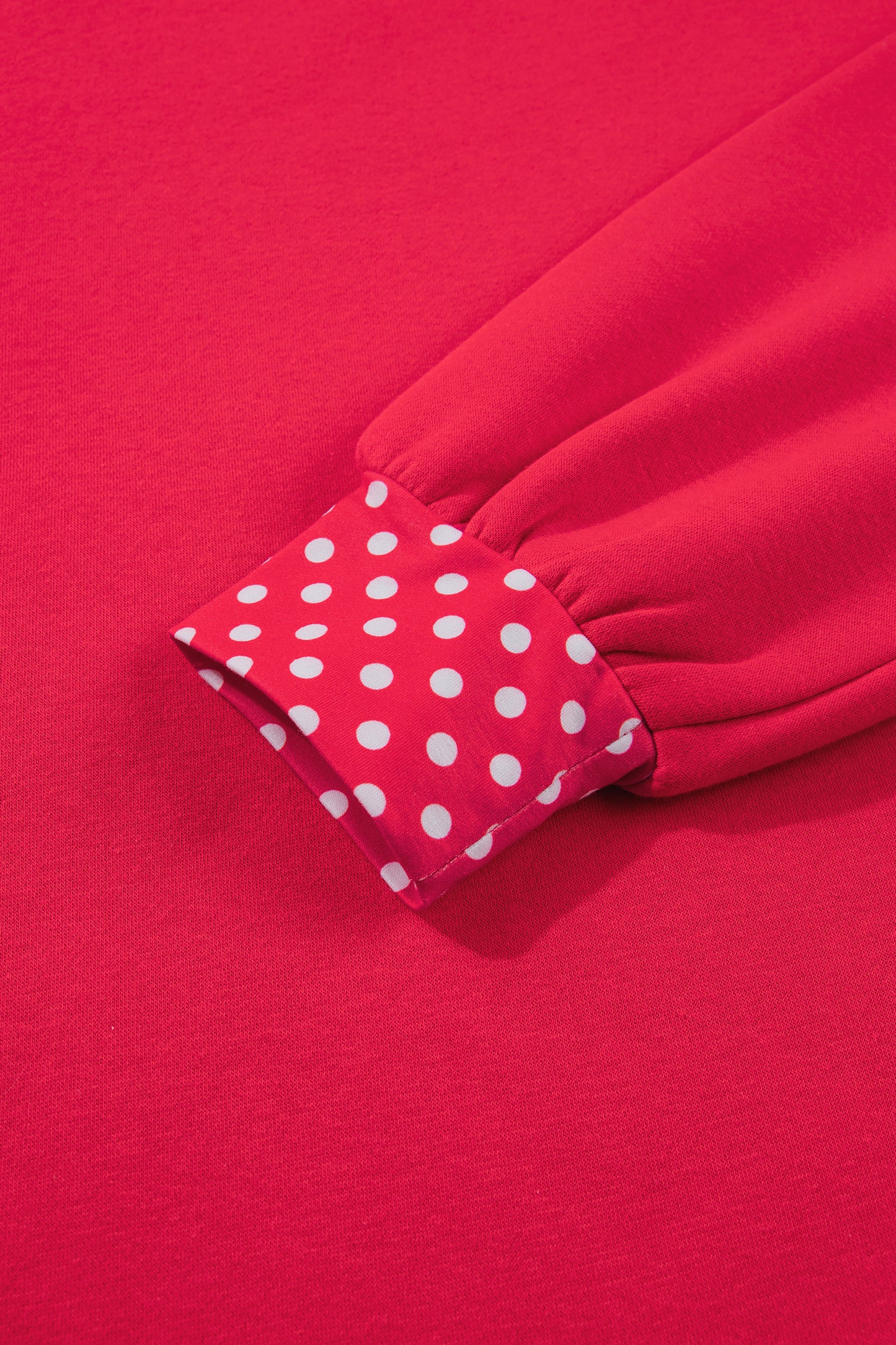 Racing Red Colorblock Polka Dot Contrast Trim Oversized Sweatshirt-Tops/Sweatshirts & Hoodies-[Adult]-[Female]-2022 Online Blue Zone Planet