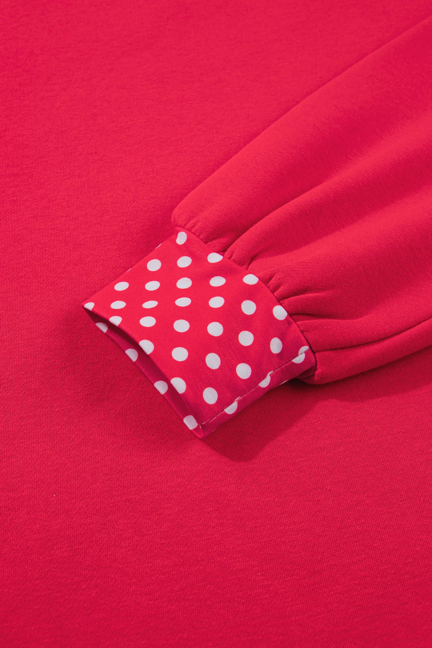 Racing Red Colorblock Polka Dot Contrast Trim Oversized Sweatshirt-Tops/Sweatshirts & Hoodies-[Adult]-[Female]-2022 Online Blue Zone Planet