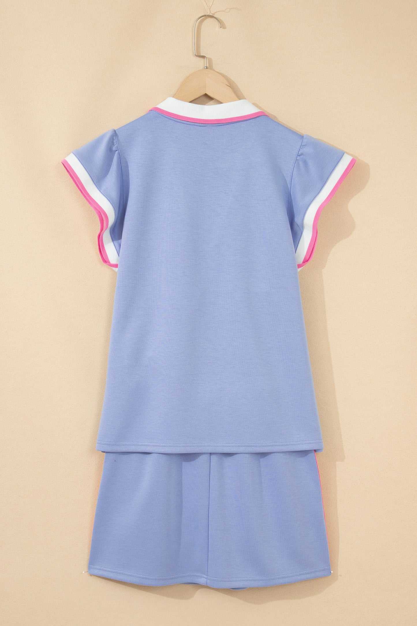 Black Preppy Striped Trim V Neck Polo Tee Drawstring Skirt Set-Two Piece Sets/Two Piece Dresses-[Adult]-[Female]-2022 Online Blue Zone Planet