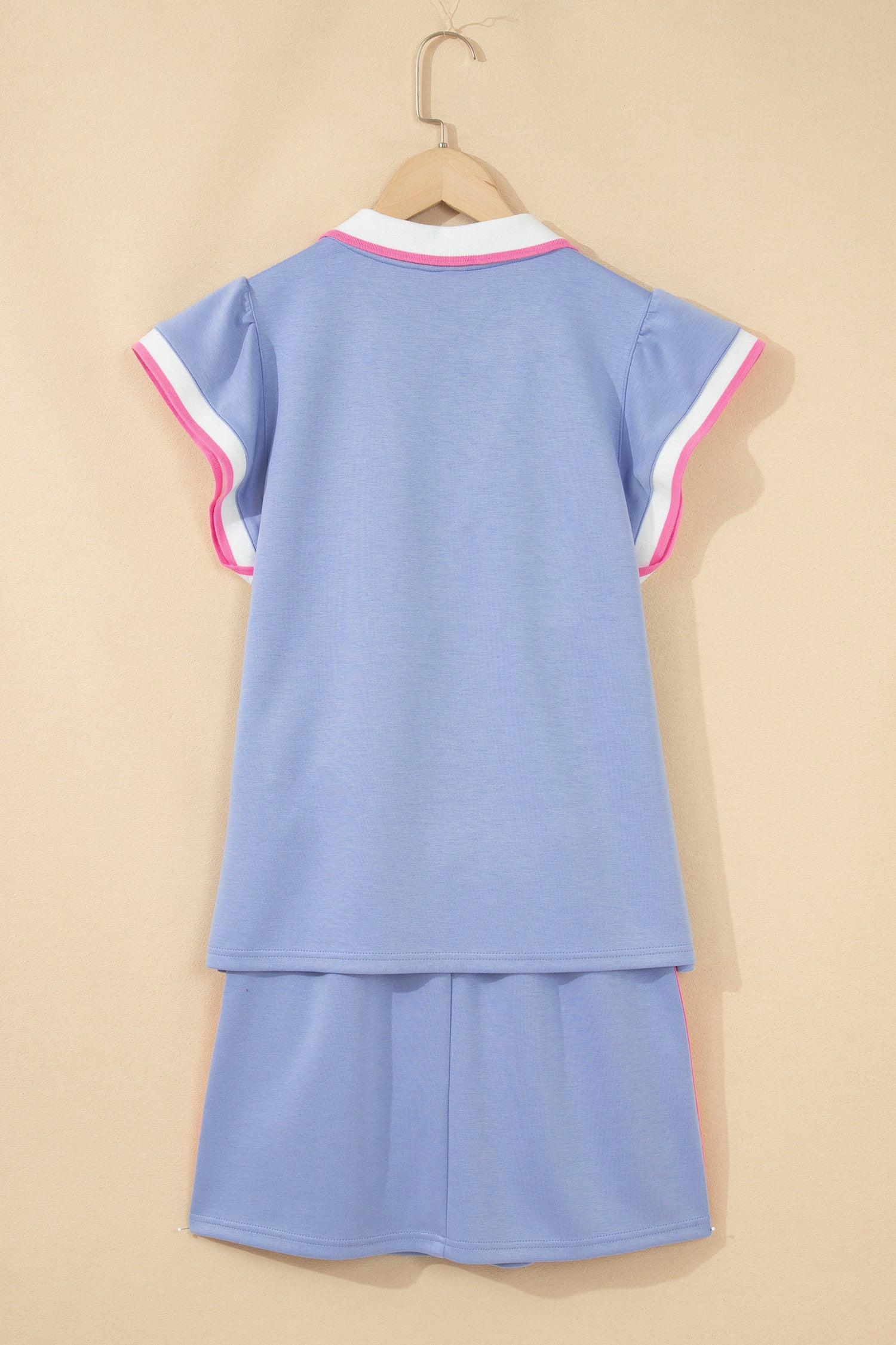 Black Preppy Striped Trim V Neck Polo Tee Drawstring Skirt Set-Two Piece Sets/Two Piece Dresses-[Adult]-[Female]-2022 Online Blue Zone Planet