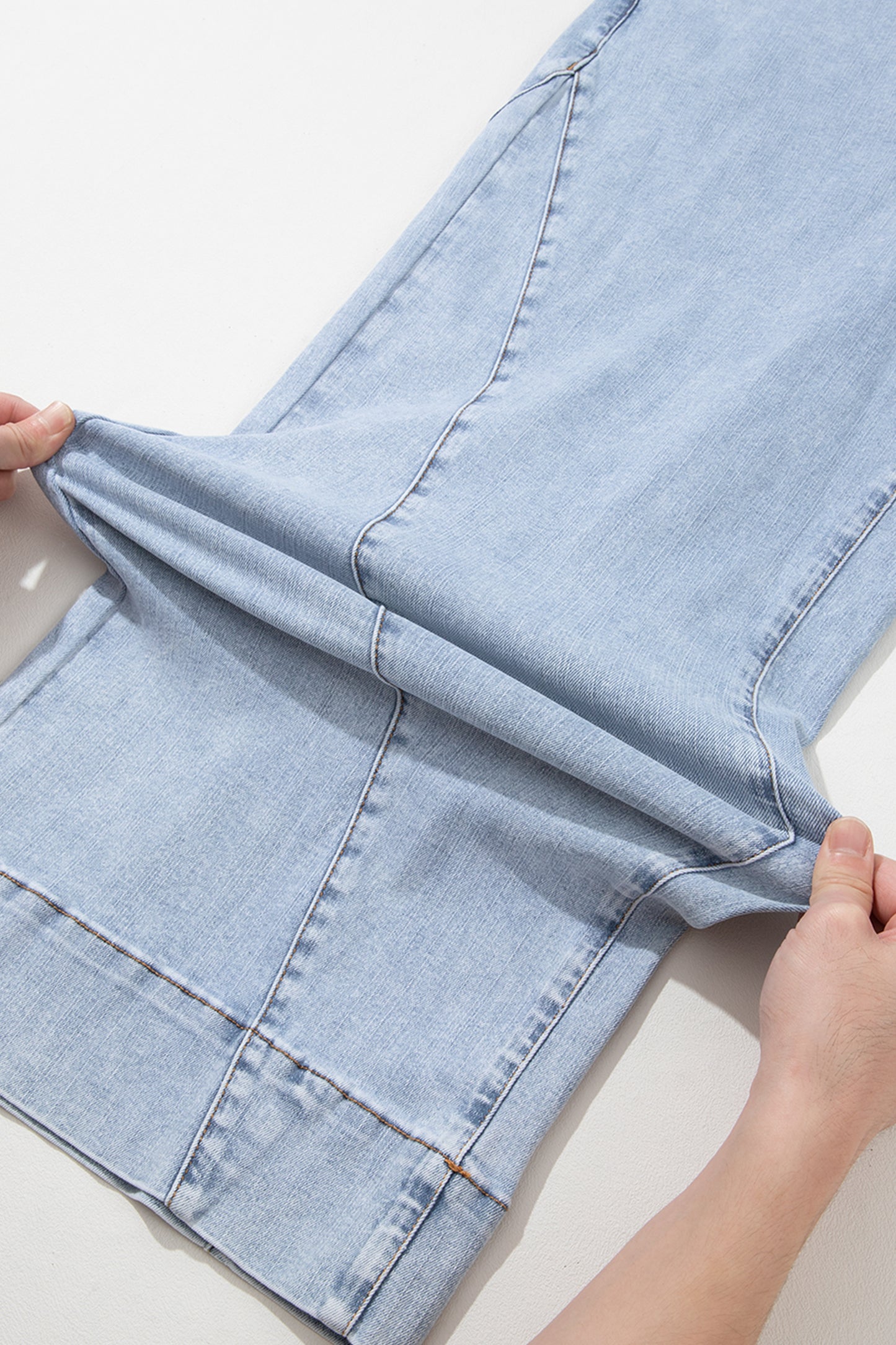 Beau Blue Solid Paneling Loose Fit Plus Size Jeans-Plus Size/Plus Size Bottoms-[Adult]-[Female]-2022 Online Blue Zone Planet