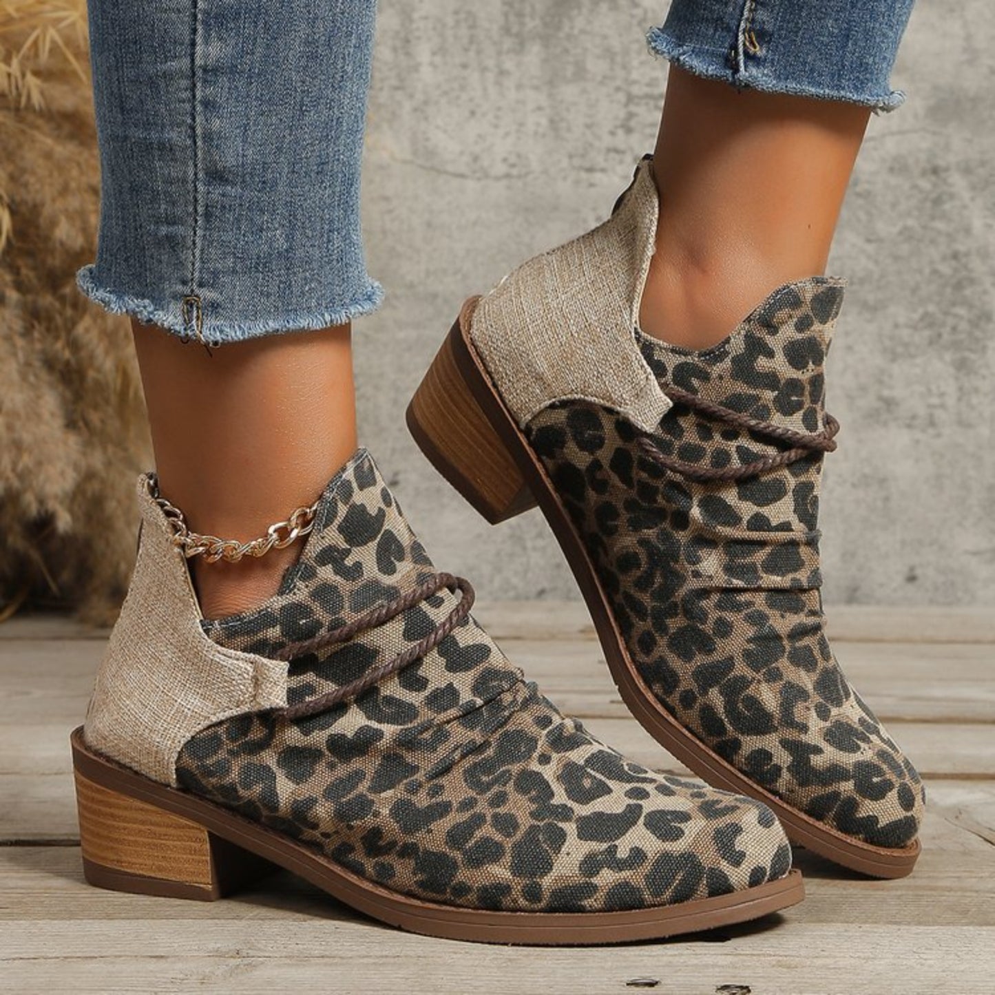 Contrast Canvas Low Heel Boots-SHOES-[Adult]-[Female]-2022 Online Blue Zone Planet