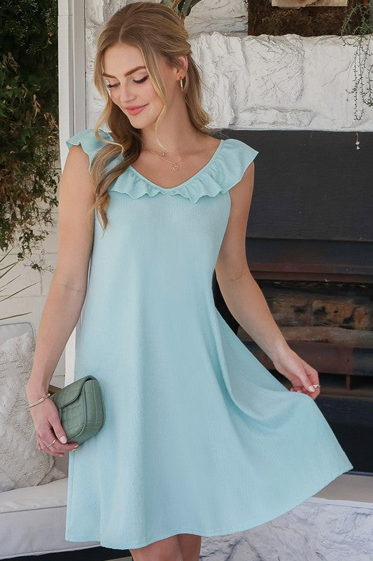 Cute Ruffle Collar Summer Dress-[Adult]-[Female]-SEAFOAM-S-2022 Online Blue Zone Planet