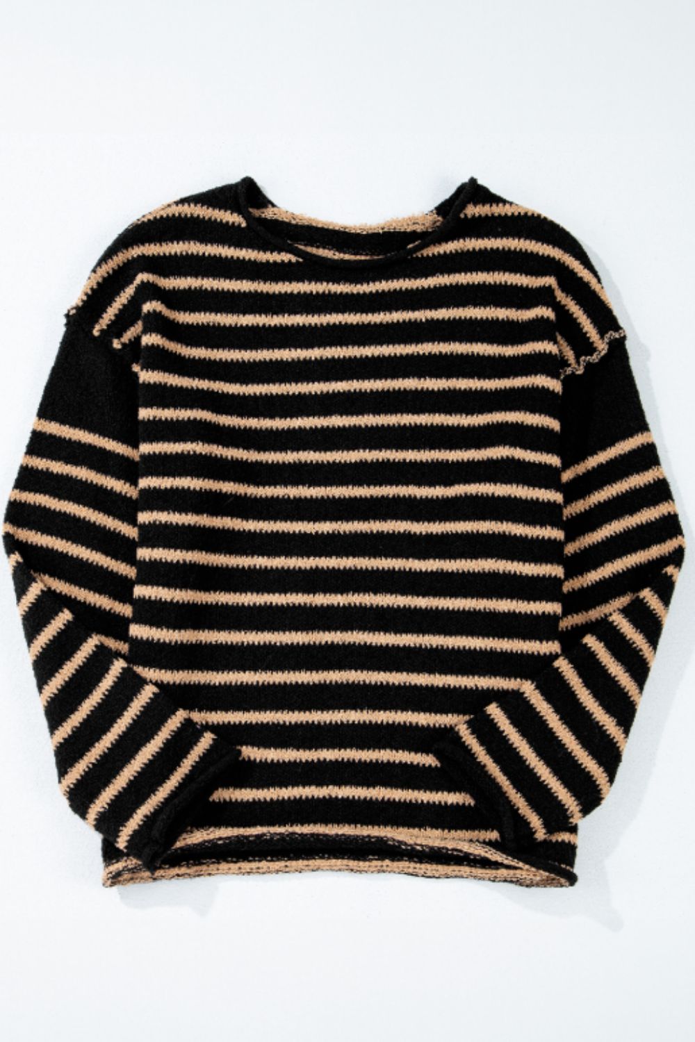 Stripe Drop Shoulder Round Neck Sweater-TOPS / DRESSES-[Adult]-[Female]-2022 Online Blue Zone Planet