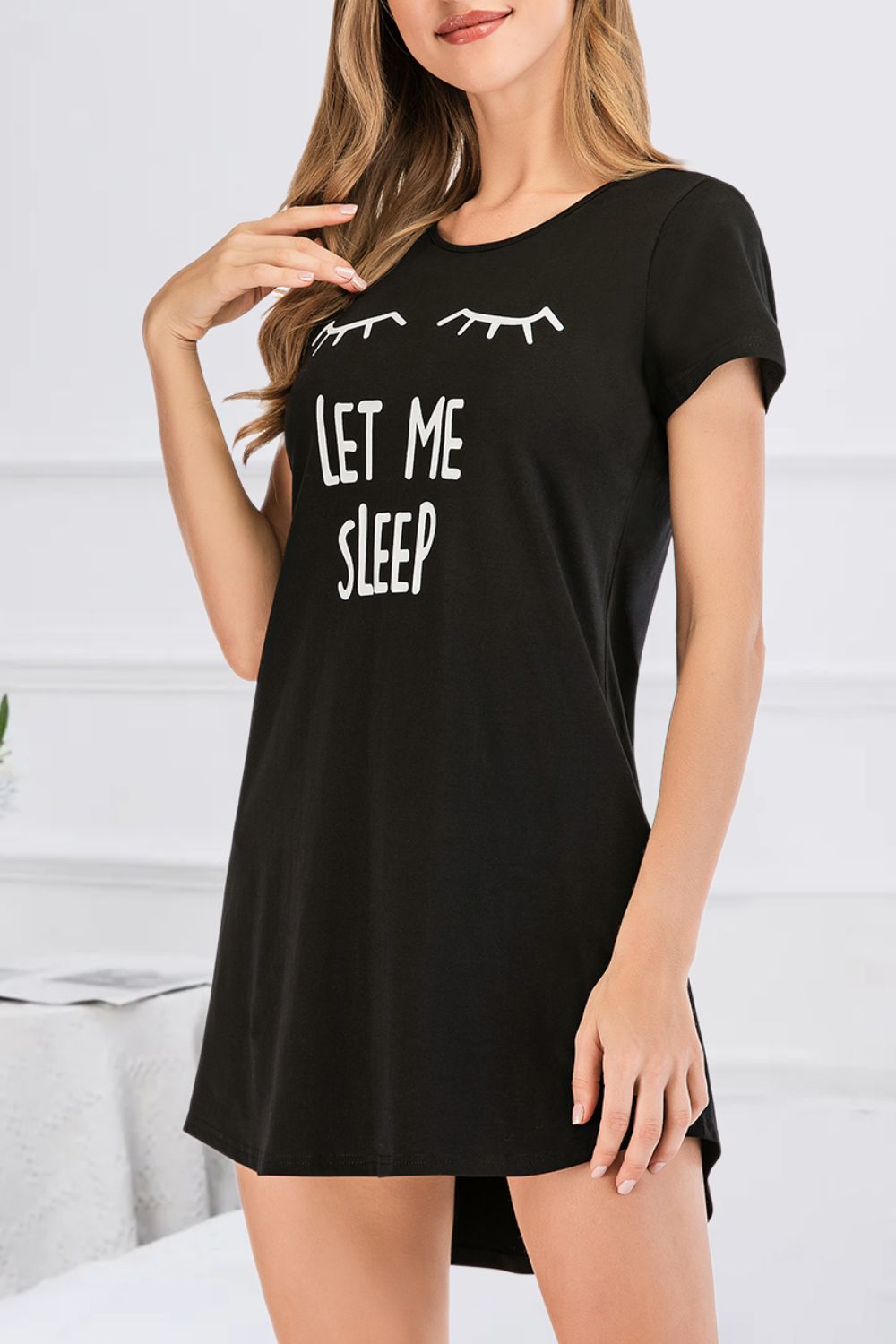 Graphic Round Neck Short Sleeve Lounge Dress-TOPS / DRESSES-[Adult]-[Female]-Black-S-2022 Online Blue Zone Planet