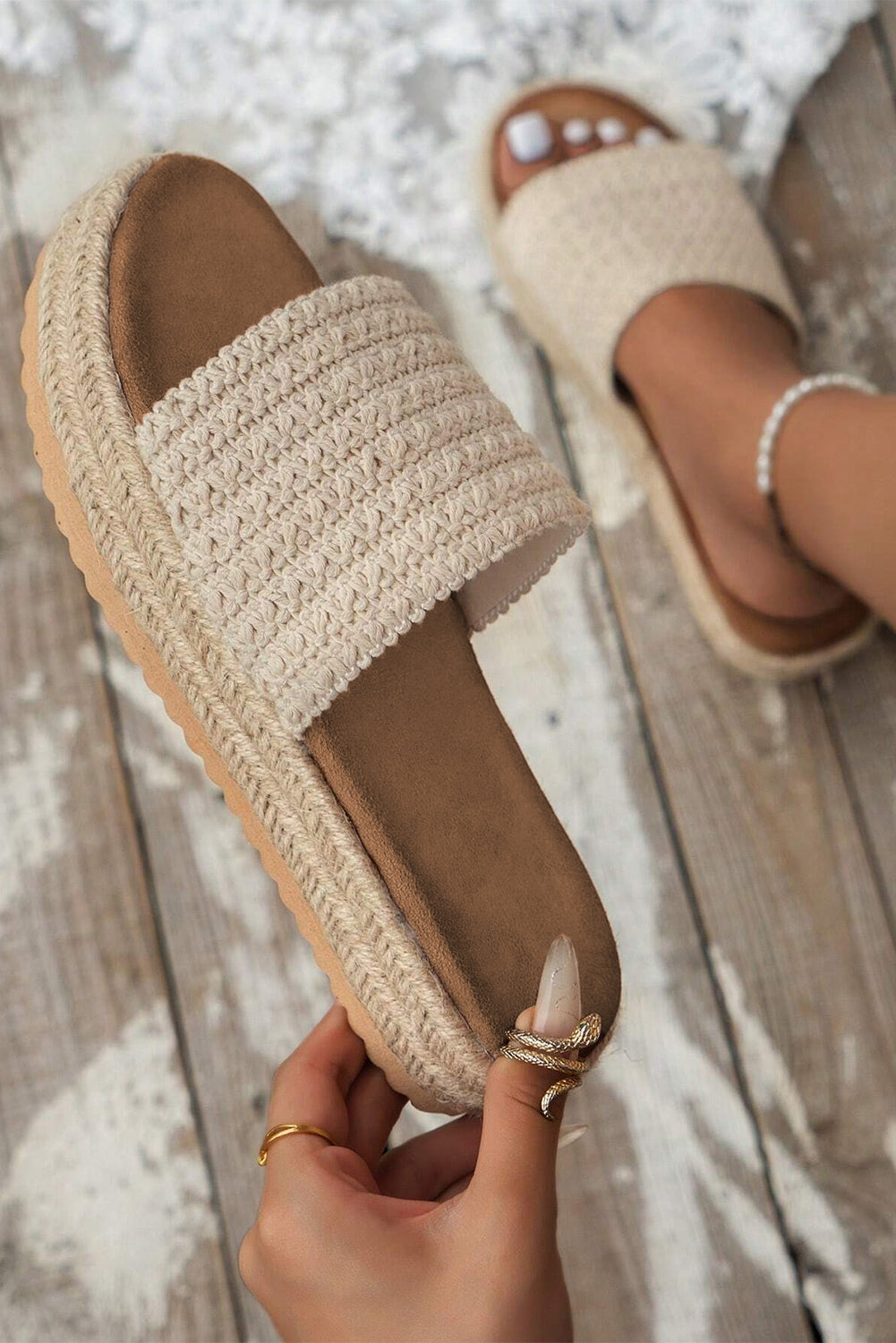 White Boho Woven Non-slip Wedge Slippers-Shoes & Bags/Slippers-[Adult]-[Female]-White-37-2022 Online Blue Zone Planet
