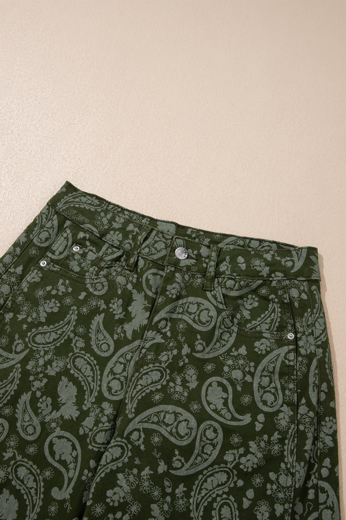 Green Paisley Print Harem Denim Pants-Bottoms/Jeans-[Adult]-[Female]-2022 Online Blue Zone Planet