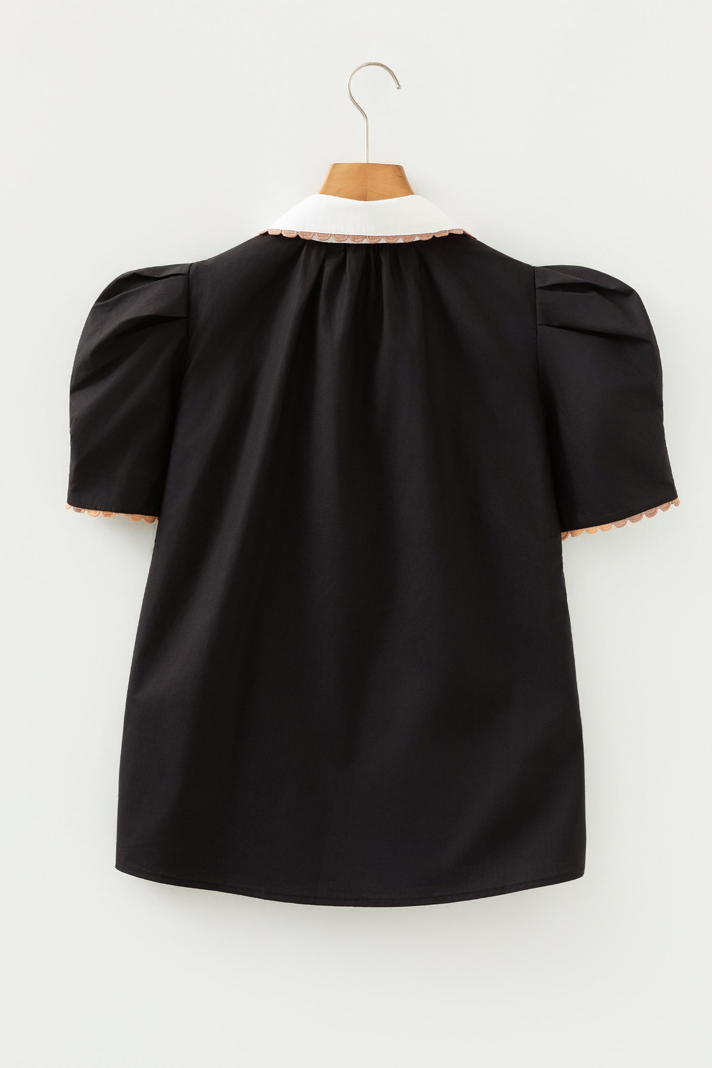 Black Ricrac Trim Color Block Patchwork Shirt Collar Short Sleeve Blouse-Tops/Blouses & Shirts-[Adult]-[Female]-2022 Online Blue Zone Planet