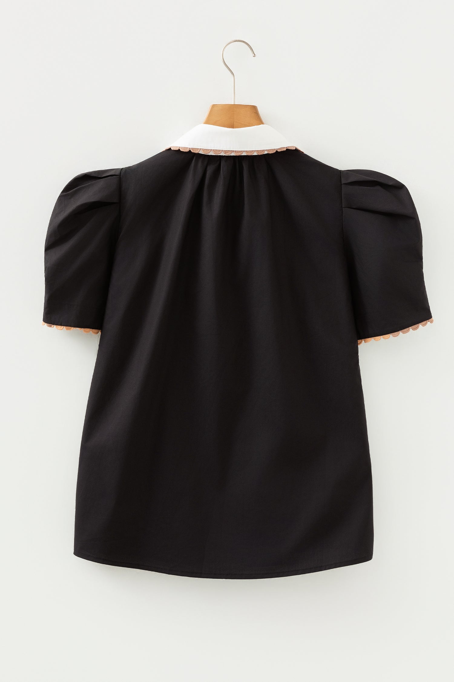 Black Ricrac Trim Color Block Patchwork Shirt Collar Short Sleeve Blouse-Tops/Blouses & Shirts-[Adult]-[Female]-2022 Online Blue Zone Planet