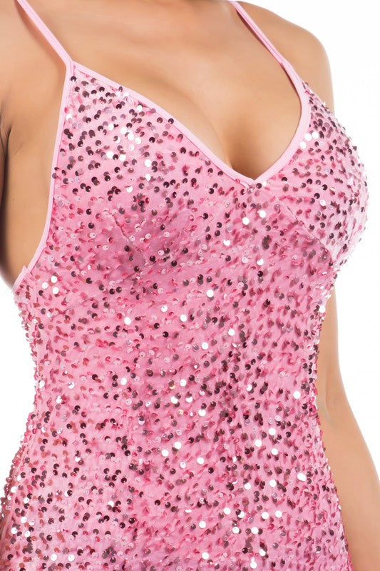 Jessica's Sparkle in Pink Sequin Bodycon Dress-TOPS / DRESSES-[Adult]-[Female]-2022 Online Blue Zone Planet