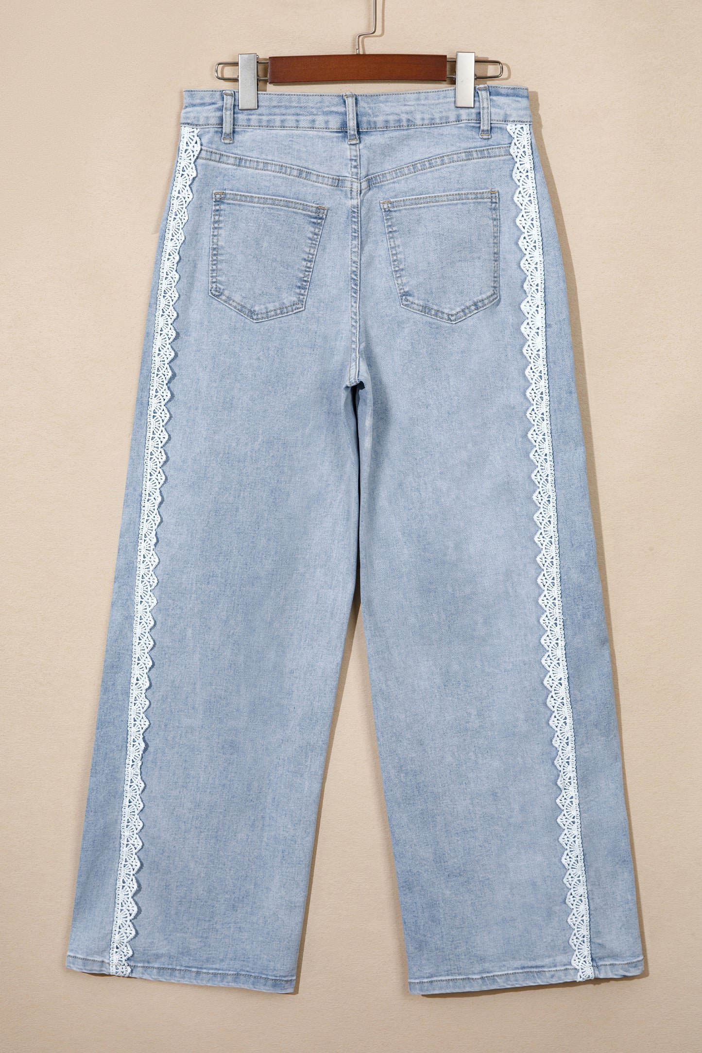 Beau Blue Lace Trim Casual Full-Length Regular Fit Jeans-Bottoms/Jeans-[Adult]-[Female]-2022 Online Blue Zone Planet