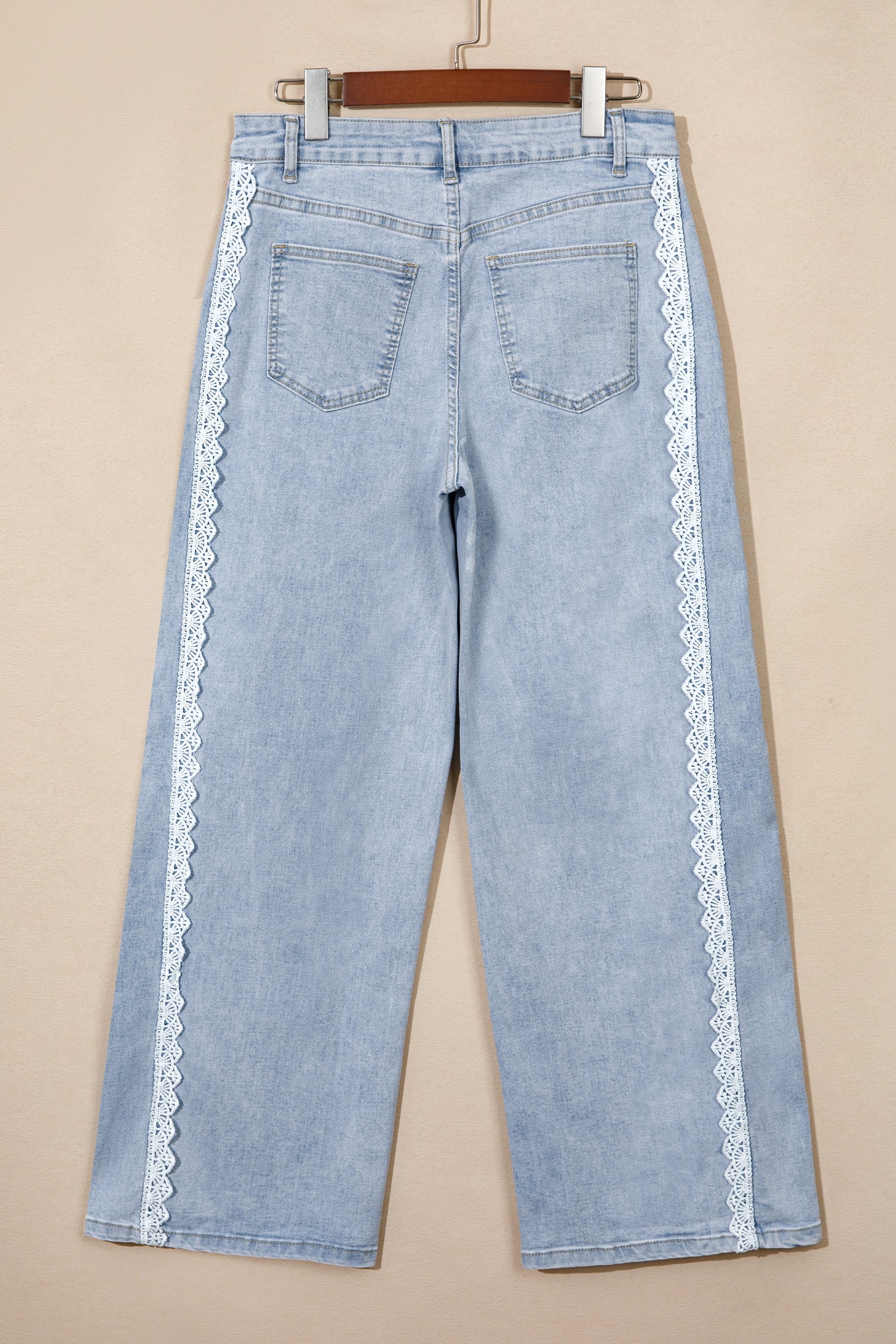 Beau Blue Lace Trim Casual Full-Length Regular Fit Jeans-Bottoms/Jeans-[Adult]-[Female]-2022 Online Blue Zone Planet