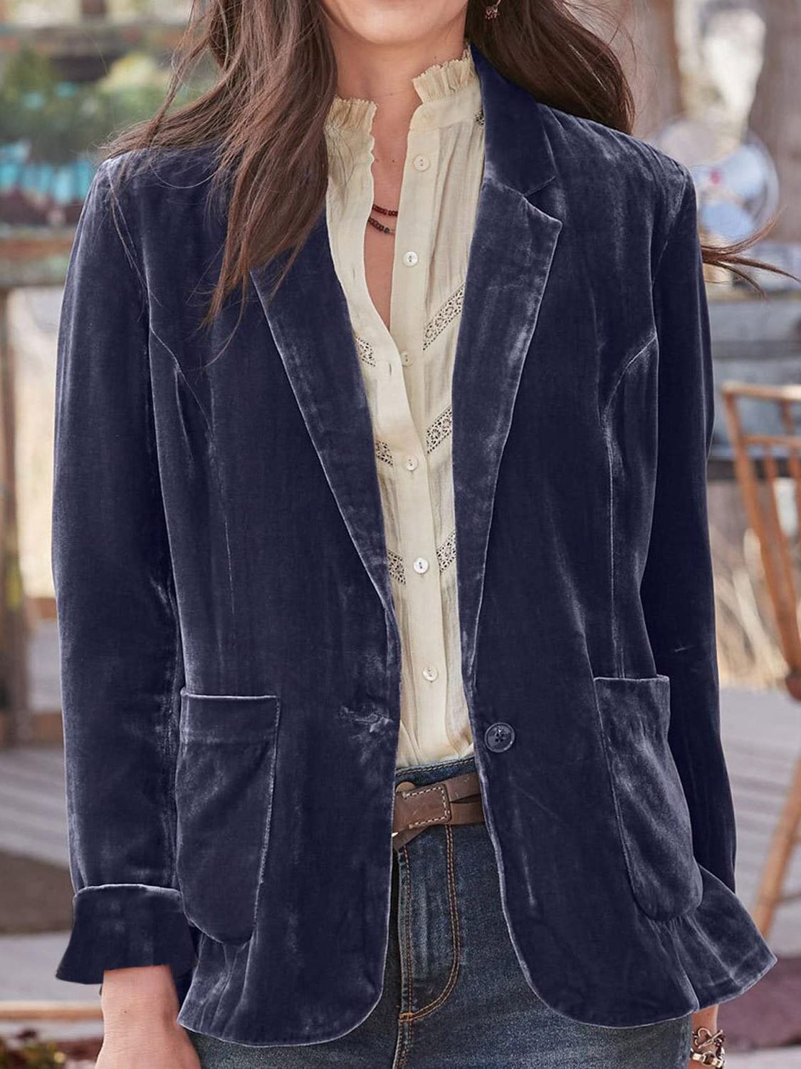 Blue Zone Planet | Pocketed Button Up Lapel Collar Blazer-TOPS / DRESSES-[Adult]-[Female]-2022 Online Blue Zone Planet