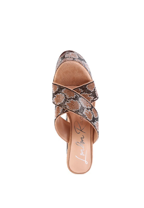 Blue Zone Planet | HANNAH'S HIGH PLATFORM PATTERNED DIAMANTE SLIDES-SHOES-[Adult]-[Female]-2022 Online Blue Zone Planet